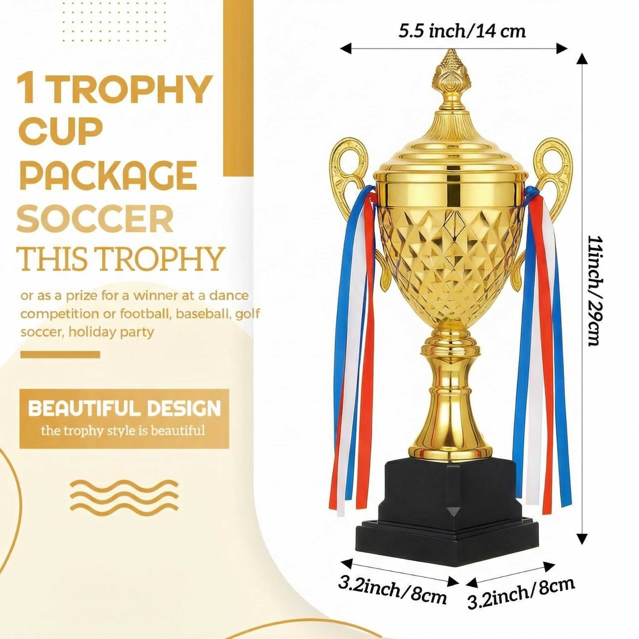 Liliaafar 3 piezas de trofeo dorado grande de metal para fútbol, baloncesto, competiciones deportivas, campeonatos, ceremonia, celebración, fiesta, regalo