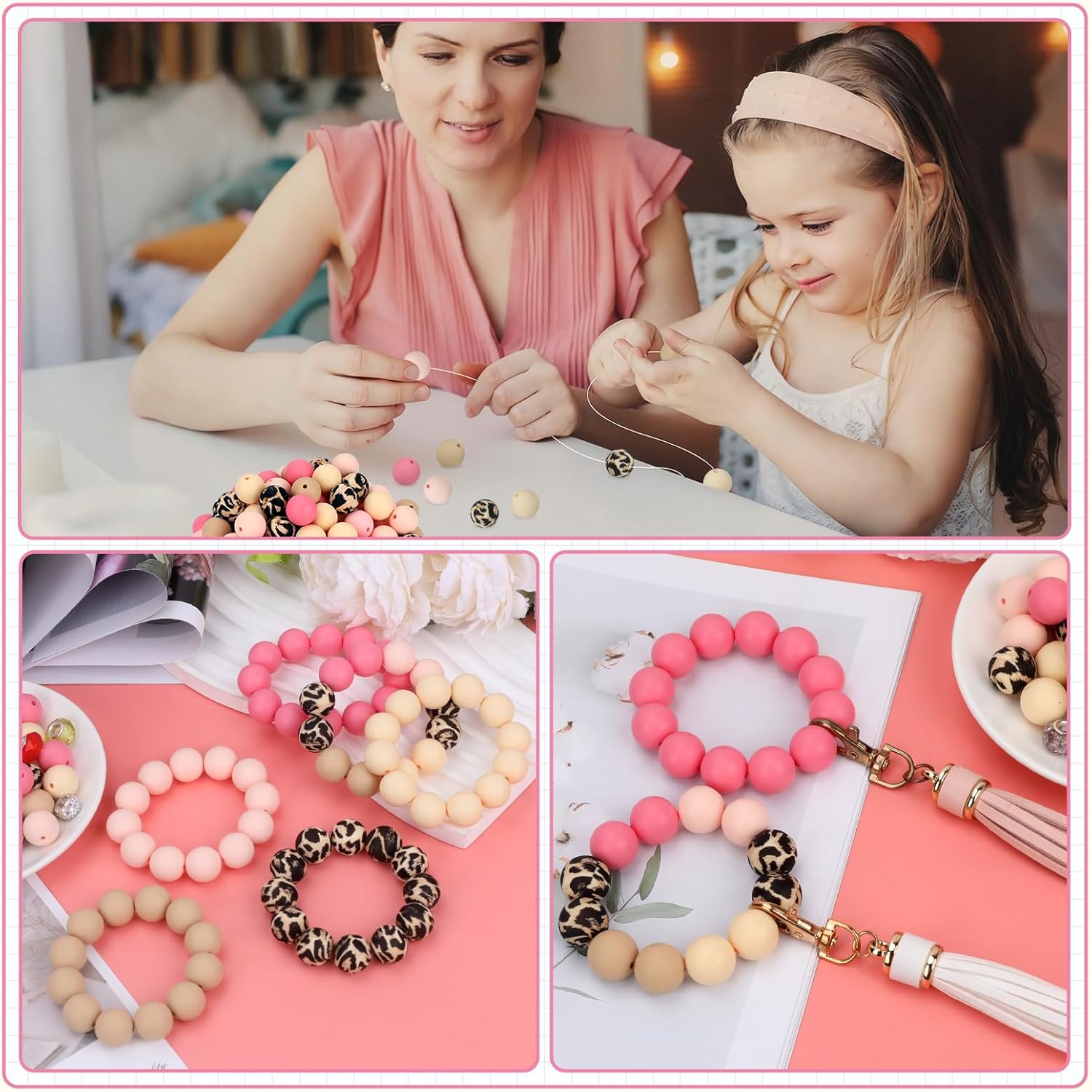 100 Pcs 15mm Silicone Beads for Keychain Making, Pink Gream Silicone Beads Bulk Round for Bracelets Pens Crafts Jewelry Making (Pink Gream) - Image 6