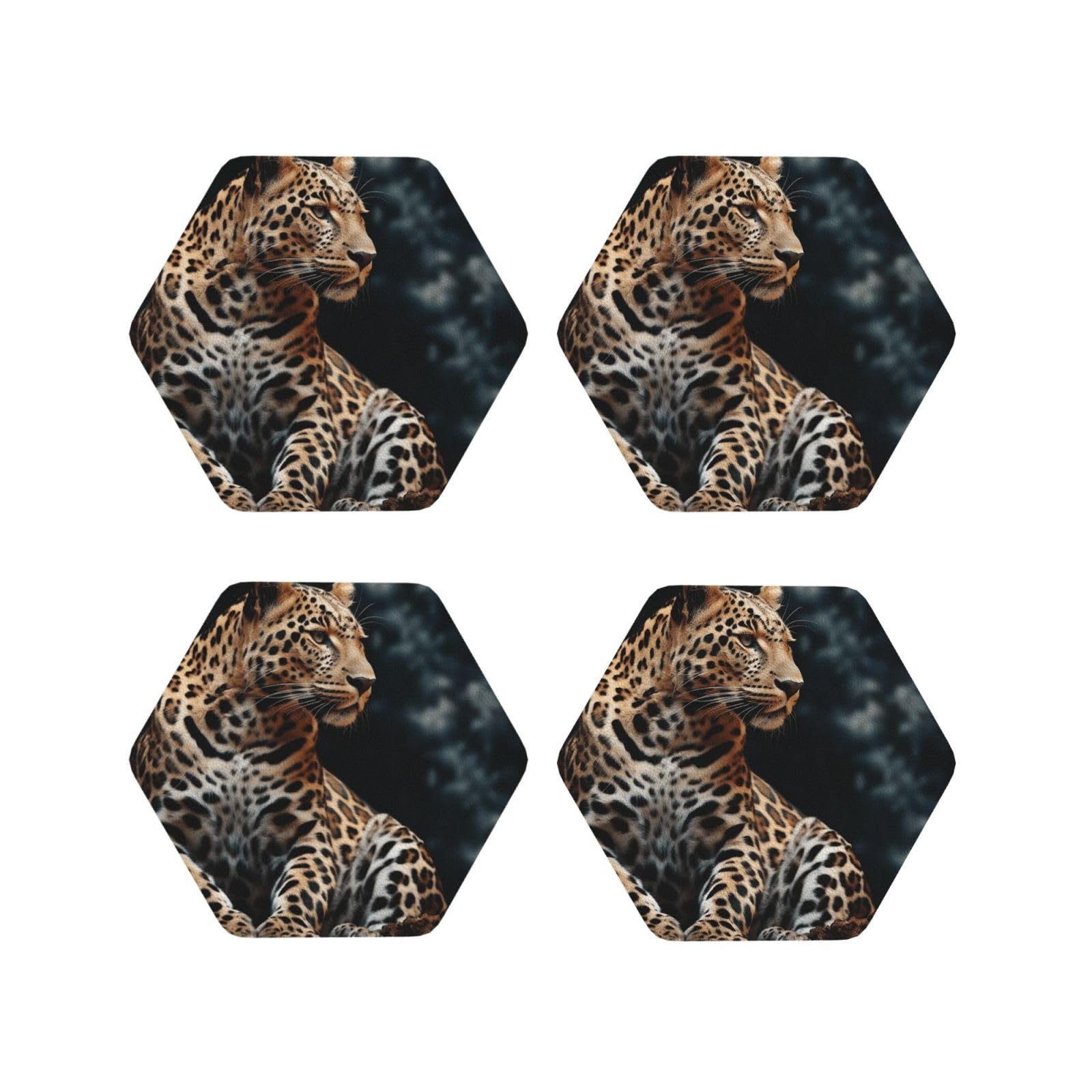 4pcs Drink Coasters for Tabletop Protection, 4" Leather Coasters for Drinks, A Leopard Sits Cup Coasters for Coffee Table Decor, Non-Slip Drinking Cup Mat for Hot Or Cold Drink