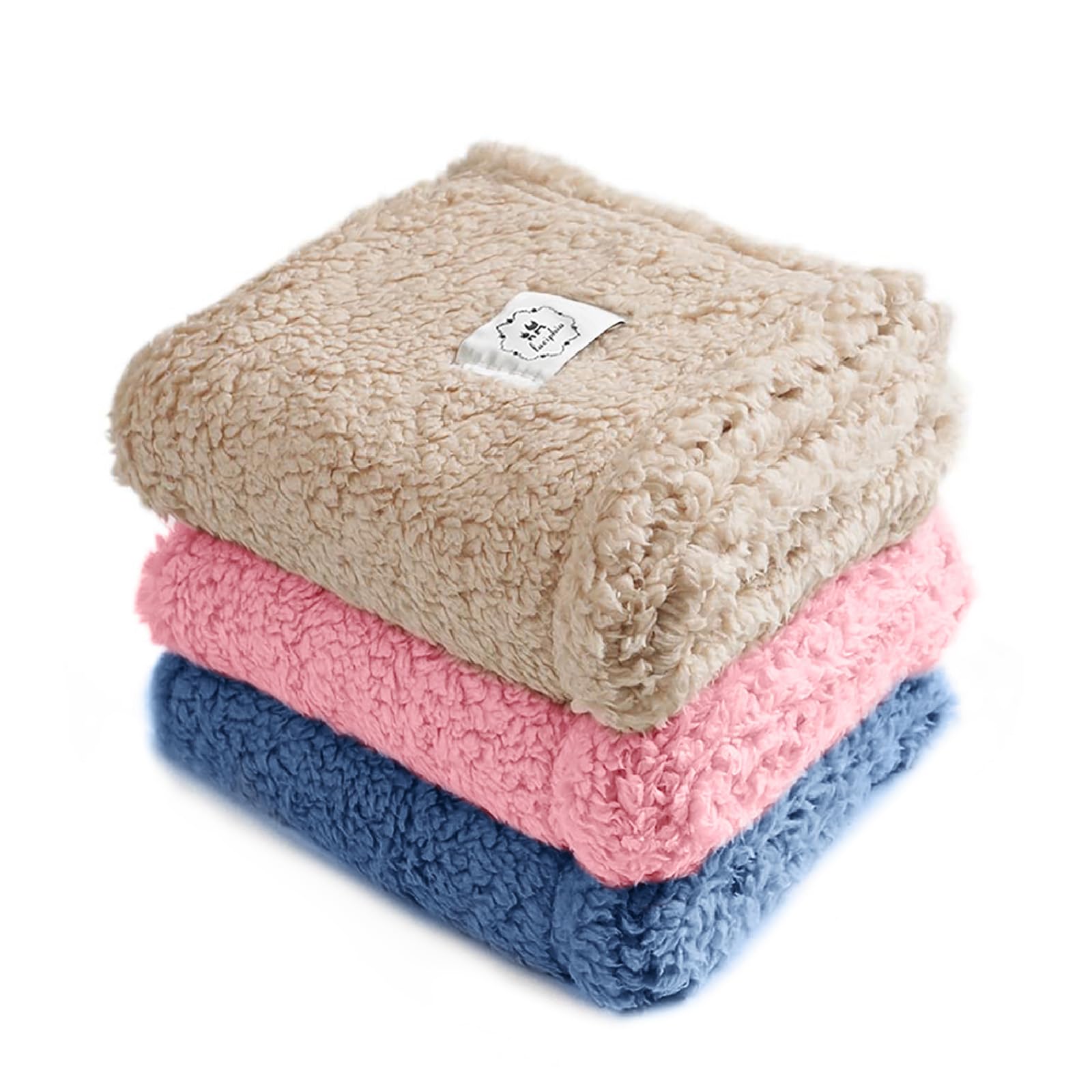 luciphia 1 Pack 3 Decken Super Weich Premium Flauschig Hundedecke Katzendecke für Haustier Hunde Katze Welpe Beige+Blau+Rosa M(52 * 76 cm)