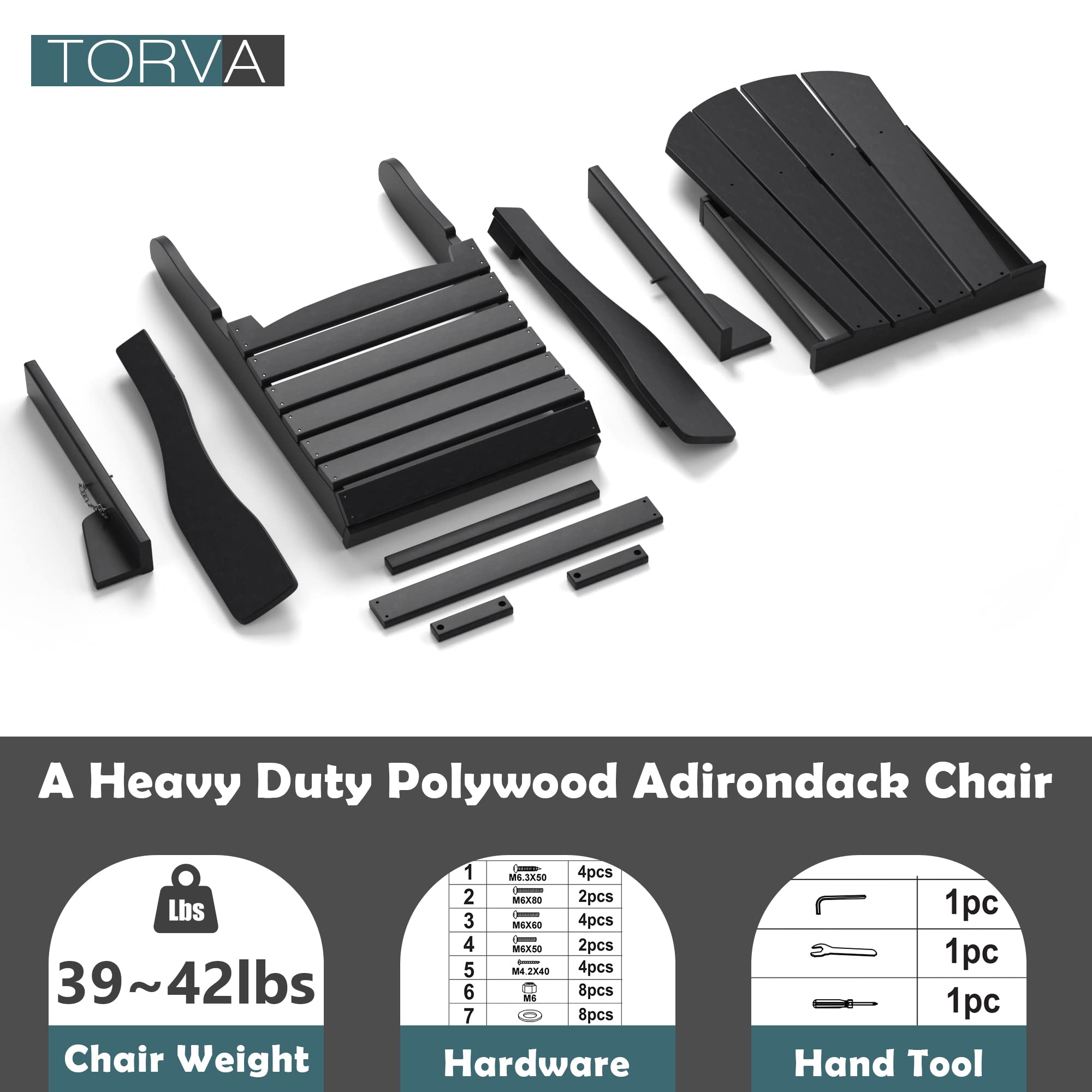 TORVA Juego de 2 sillas Plegables Adirondack, sillas para fogatas, sillas de Patio al Aire Libre, Resina de Polietileno de Alta Densidad Resistente a Todo Tipo de Clima para Barbacoa, Playa, terraza