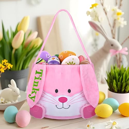 Miniatura 9 de Cesta de Pascua personalizada, cestas de Pascua Touber para niños, cesta de conejo de Pascua con orejas, regalos de Pascua personalizados para niños