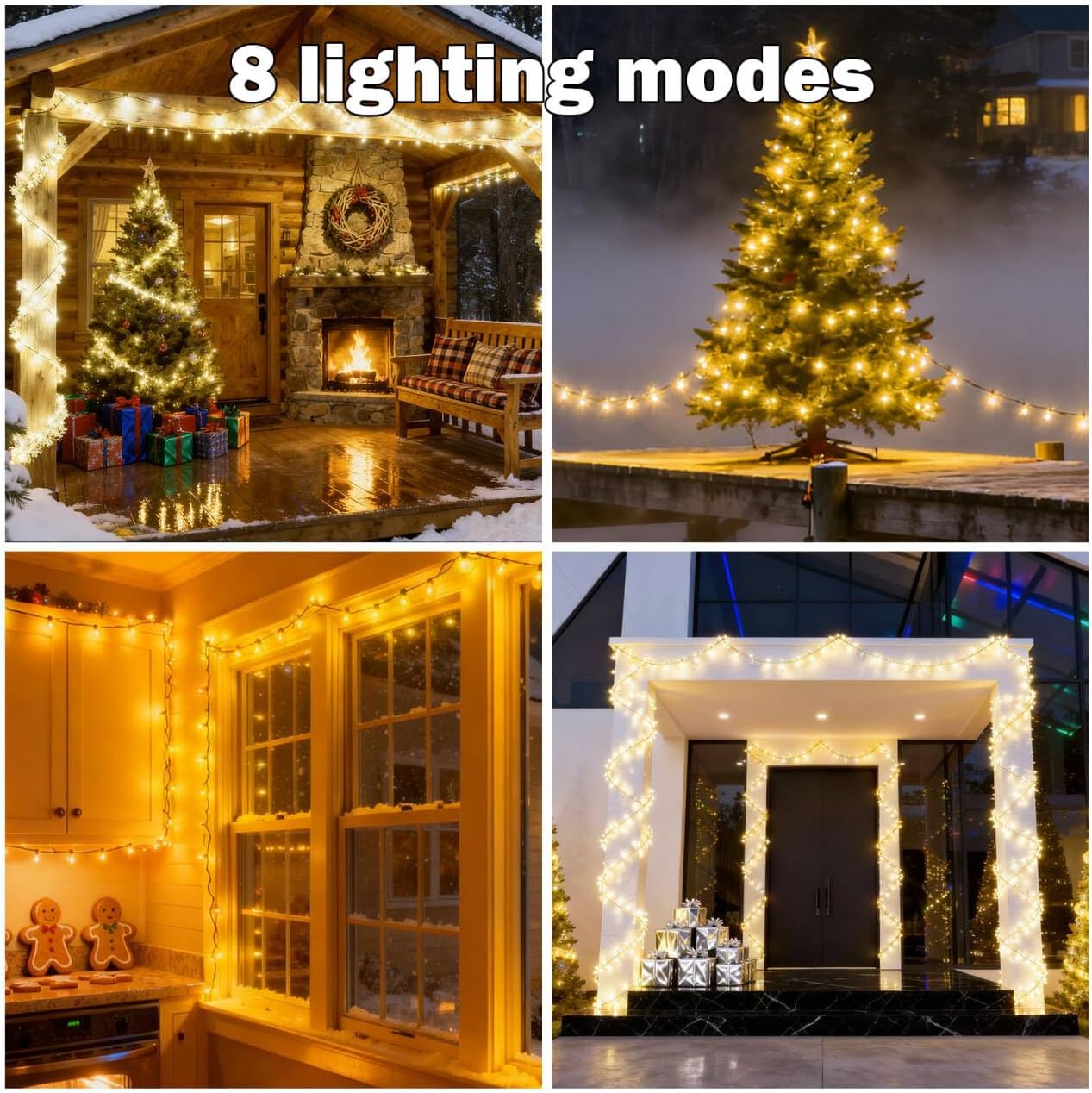 4 Pack Solar Christmas Lights Outdoor, 10M Total 400LED Solar String Lights for Outside, 8 Modes IP65 Waterproof Christmas Tree Lights for Party Garden Christmas Decoration, Warm White
