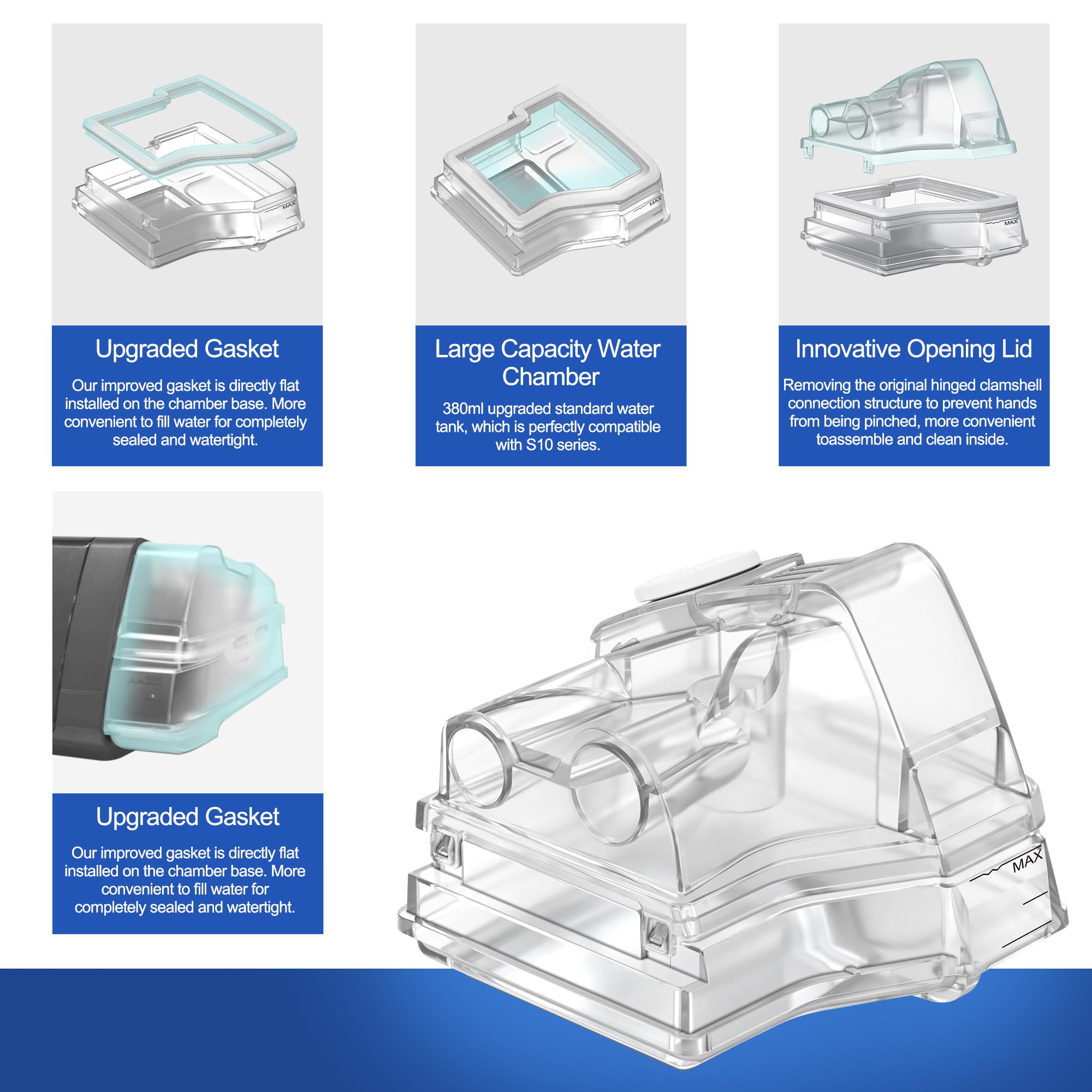 Chambre à eau de rechange pour AirSense 10, Réservoir d'eau pour aircurve 10 avec orifices de remplissage, Accessoires CPAP de haute qualité de BlessEase