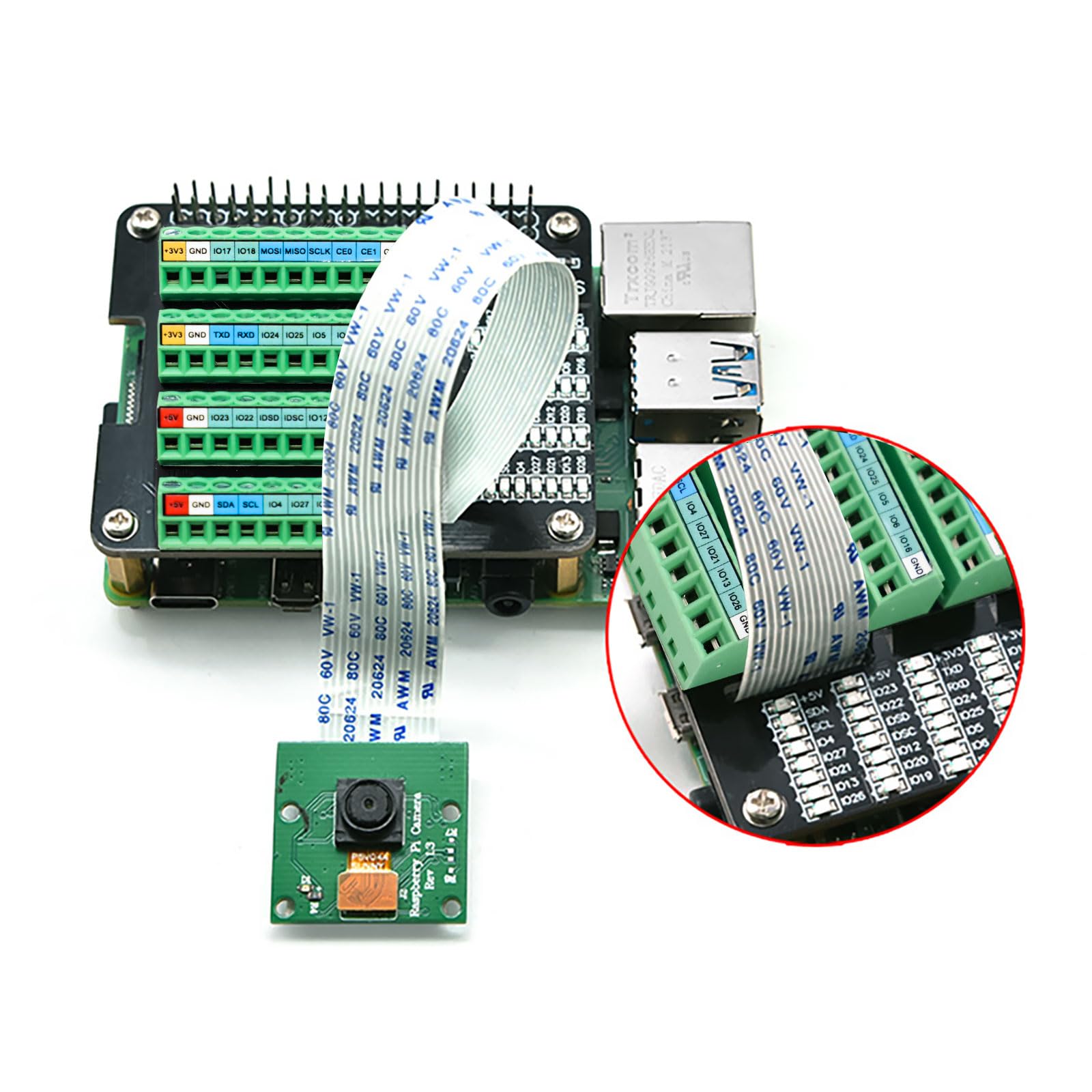 Schraubklemmenblock Breakout Board für Raspberry Pi GPIO, Modul mit Status LED für Pi 4B/3B+/3B/Zero