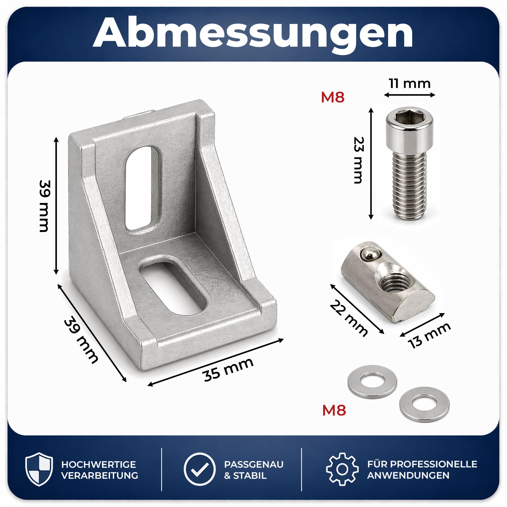 SCHMIDT systemprofile 50x Eckwinkel Nut 8 39x39x35mm Alu Profil Winkel-Verbinder Eckverbinder 40x40 Aluprofil-Zubehör