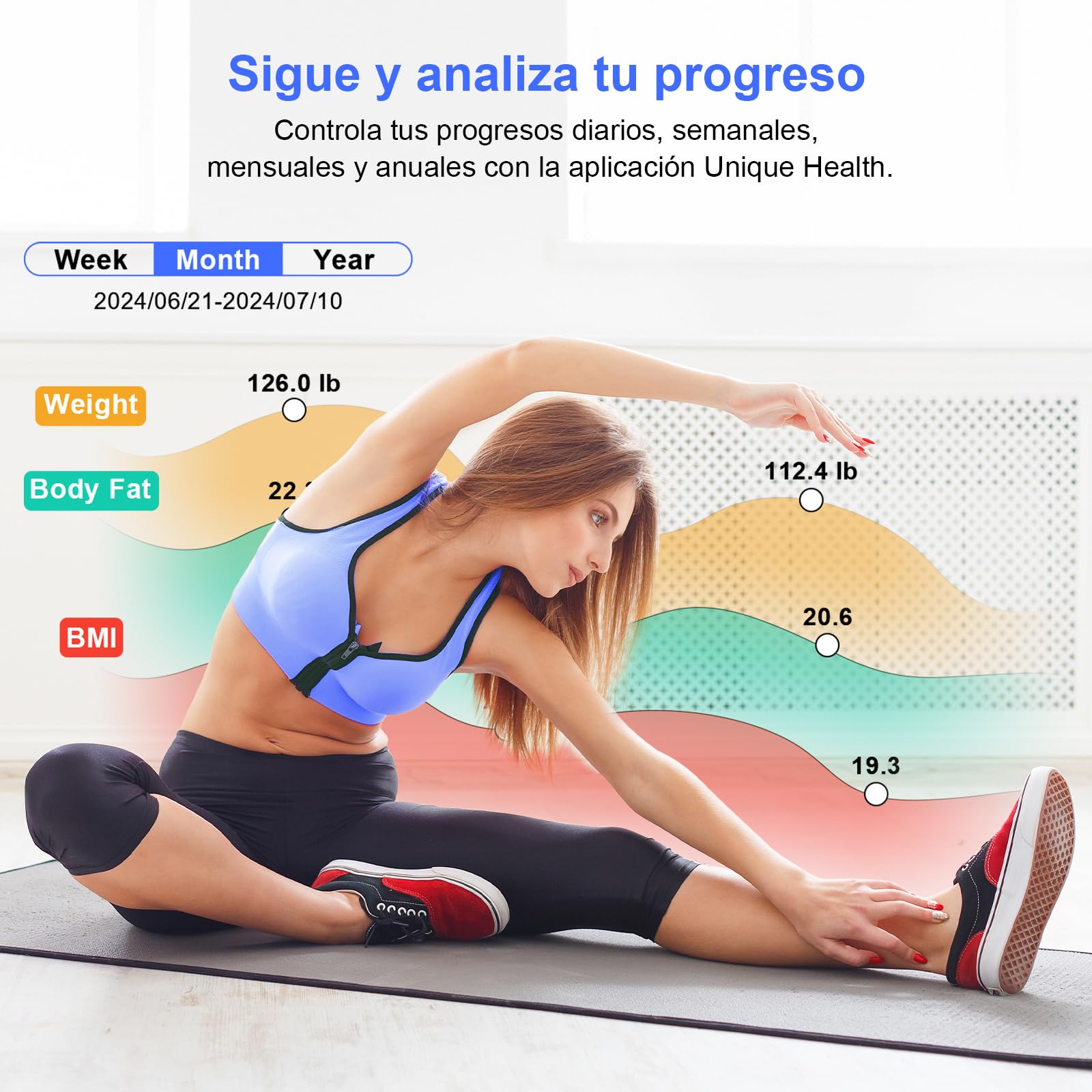 Healthkeep - Báscula conectada WIFI y Bluetooth con 8 electrodos de alta precisión, 46 datos corporales para aplicaciones incluidas Andriod e iOS, capacidad 180 kg/400 lb, 30 x 30 cm