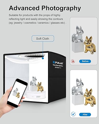 Miniatura 6 de Caja de luz de estudio fotográfico mini de Puluz, kit de tienda de fotos portátil, carpa plegable para fotografía con CRI >95, 104 luces LED y 6