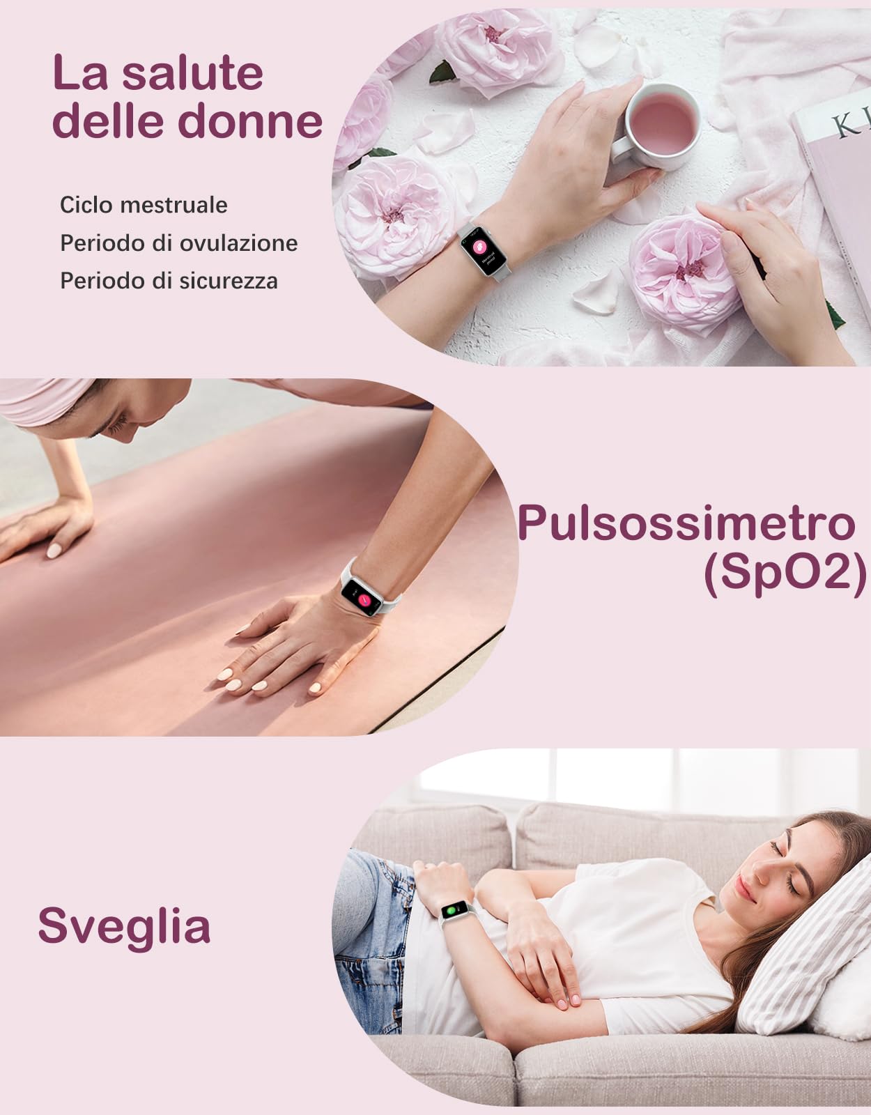 SHANG WING Orologio Smartwatch Donna Orologio Sport Fitness Cardiofrequenzimetro Ossigenazione del Sangue Conta Passi e Calorie Controllo Sonno Controllo fotocamera Previsioni Meteorologiche Grigio