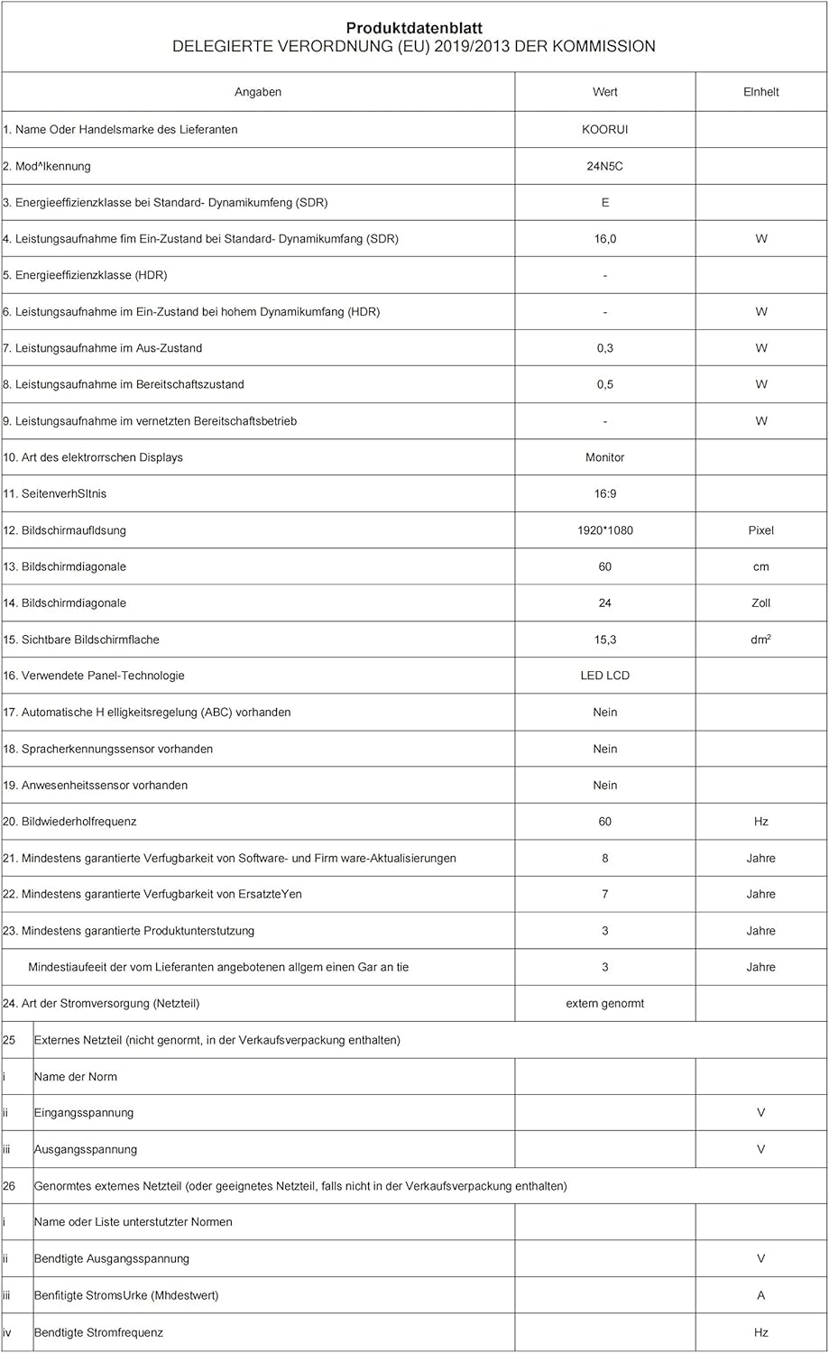 KOORUI Monitor 23.6 Pollici Curvo (1800R), Full HD (1920x1080), VA, 60 Hz, 5 ms, VGA, HDMI, Gaming Monitor, Flicker Safe, Eye Saver Mode,Nero, 24N5C