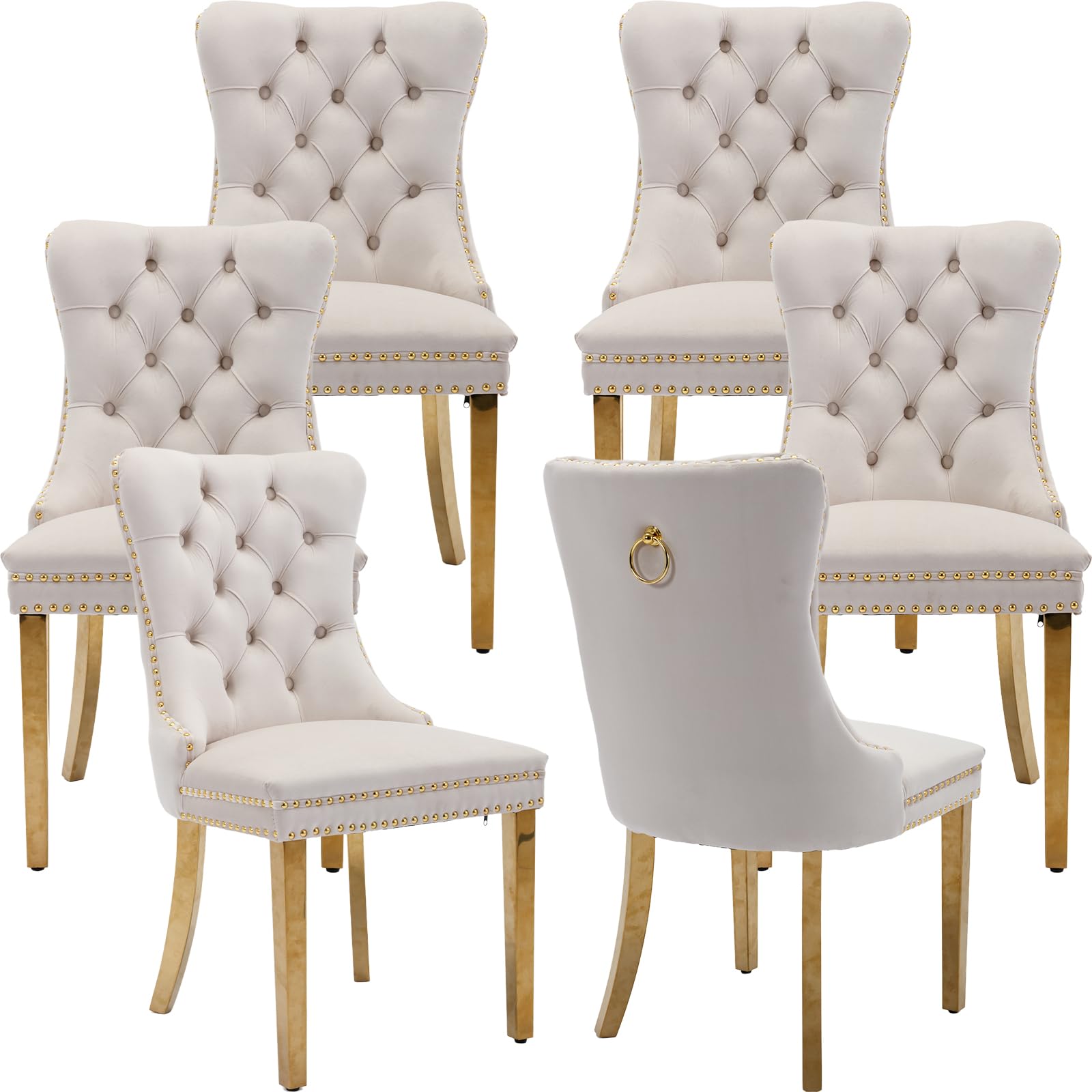 Waully Velvet & Gold Dining Chairs Set of 6