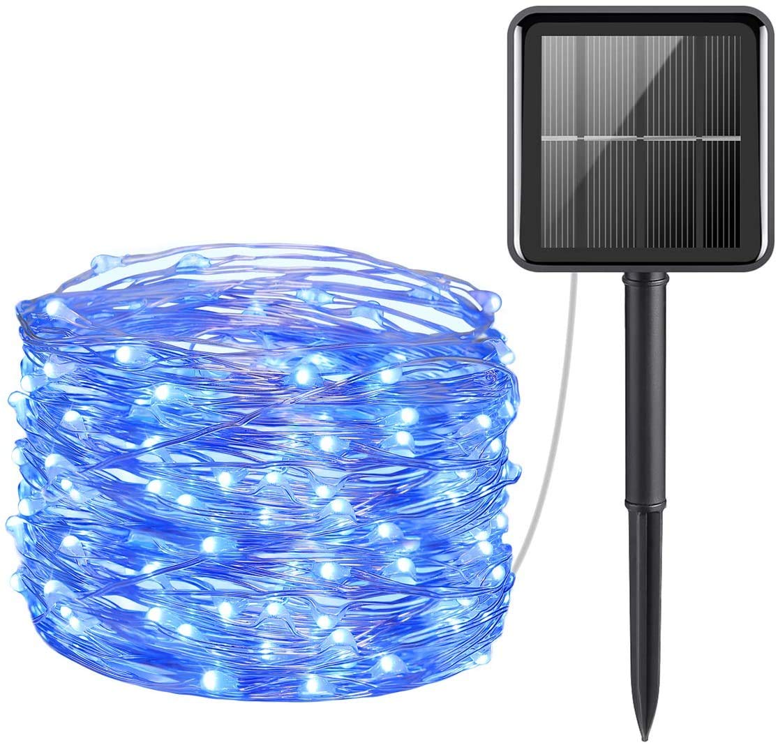 Luci Solari Da Esterno A Corda 7m 50 LED Bianche - Fili Di Rame Flessibili, 2 Modalità (Fissa/Lampeggiante) Per Giardino, Matrimoni, Decorazioni Natalizie