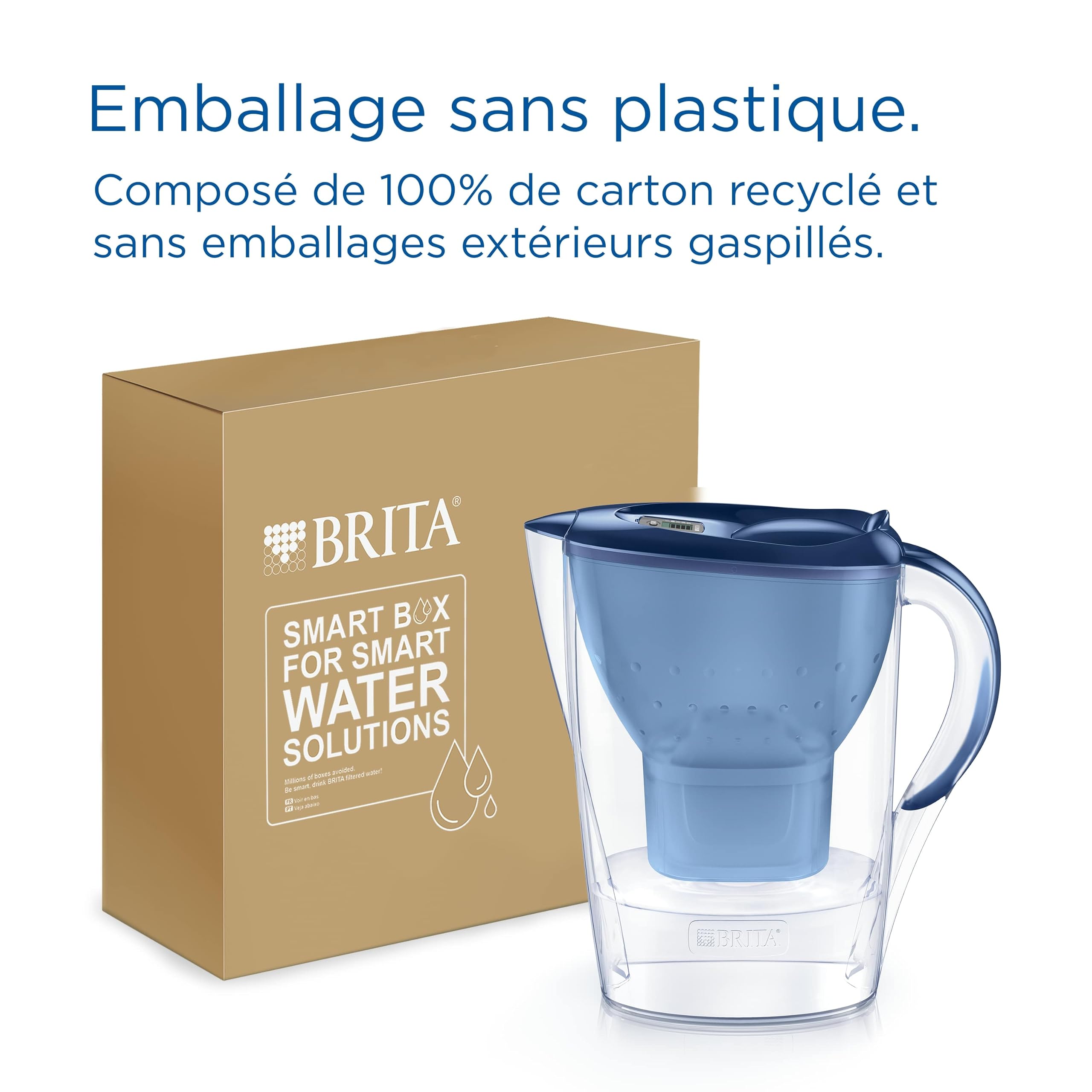 BRITA Carafe Filtrante Marella XL Bleue (3,5l) incl 1 cartouche filtre eau robinet MAXTRA PRO All-in-1 réduit PFAS,calcaire, chlore, certaines impuretés et métaux indicateur temporel, éco-emballage