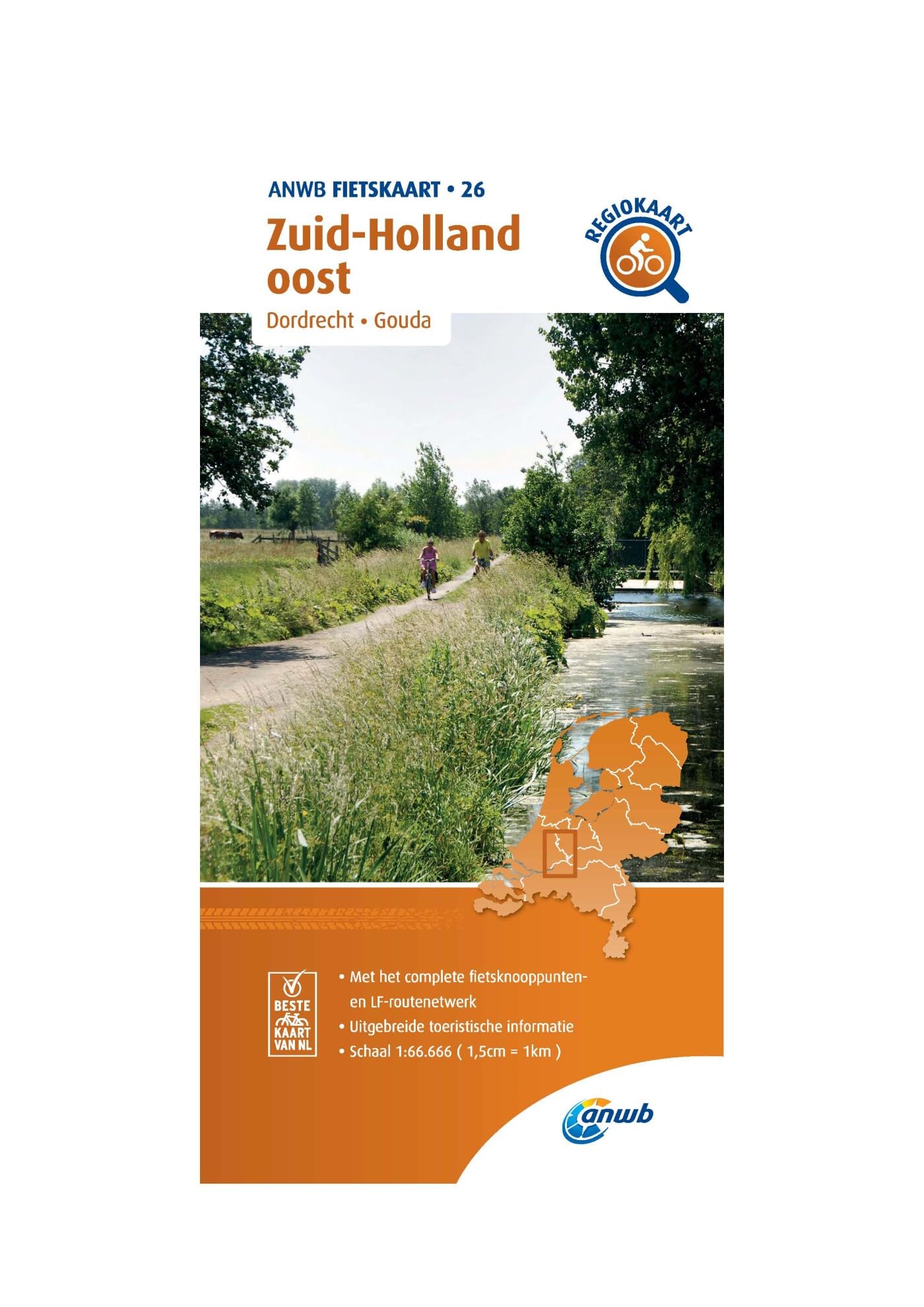 Zuid-Holland East cycling map: Dordrecht, Gouda (ANWB fietskaart (26)): 1:66.666