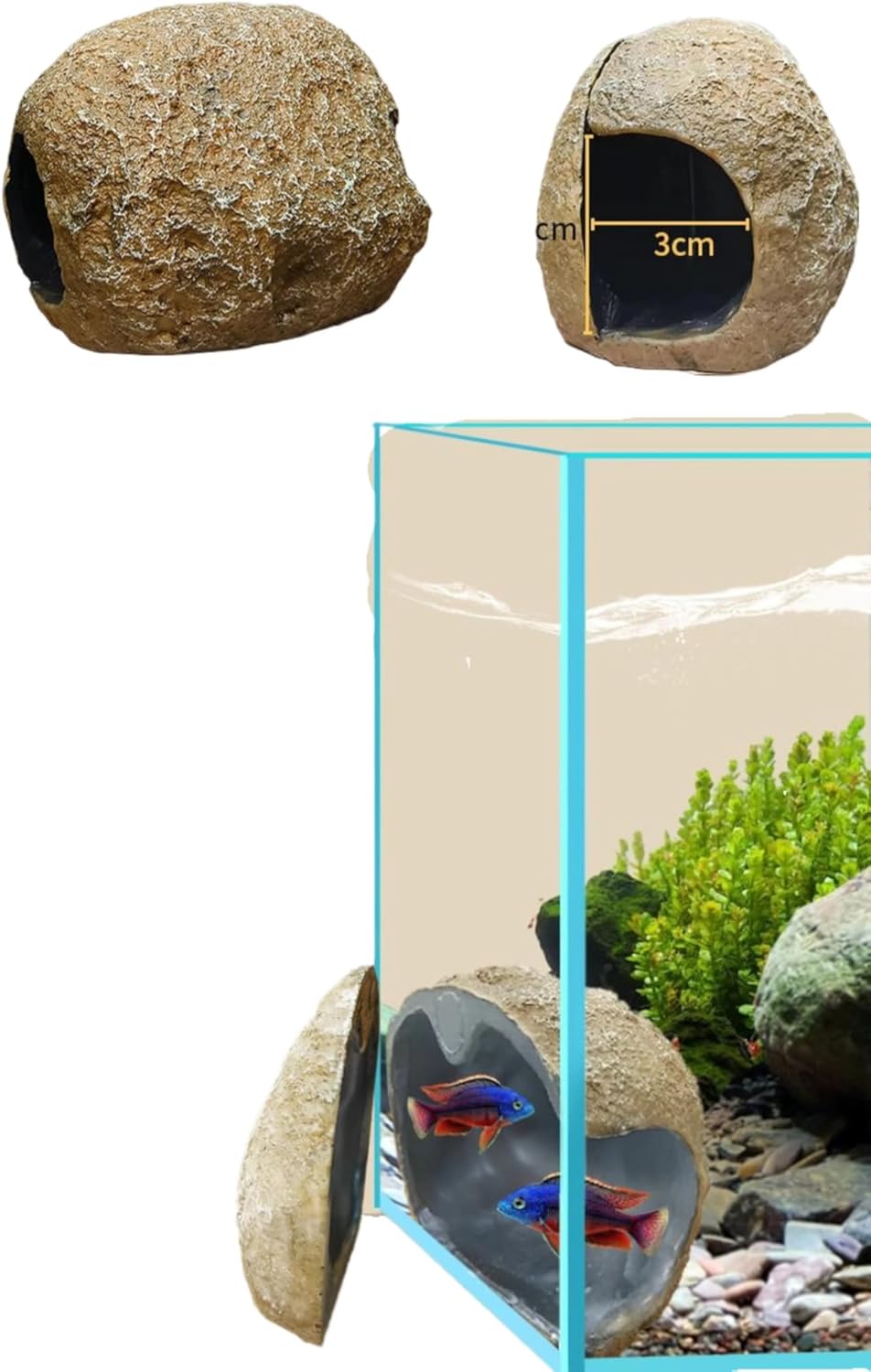 Magnetic Fish Hideout – Realistic Rock Cave for Aquariums, Safe & Easy to Install with Strong Magnetic Base, Ideal for Betta, Guppies, and Other Small Fish (Natural Stone Look)
