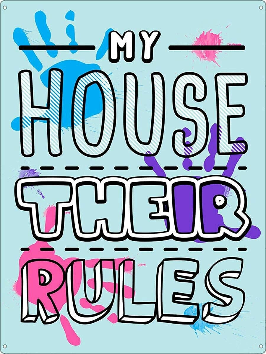 Lawenp My House Their Rules Vintage Wall Decor Bar Decor Aluminum Sign for Home Kitchen Bar Funny Sarcastic Metal 8 x 12 Inches Tin Sign