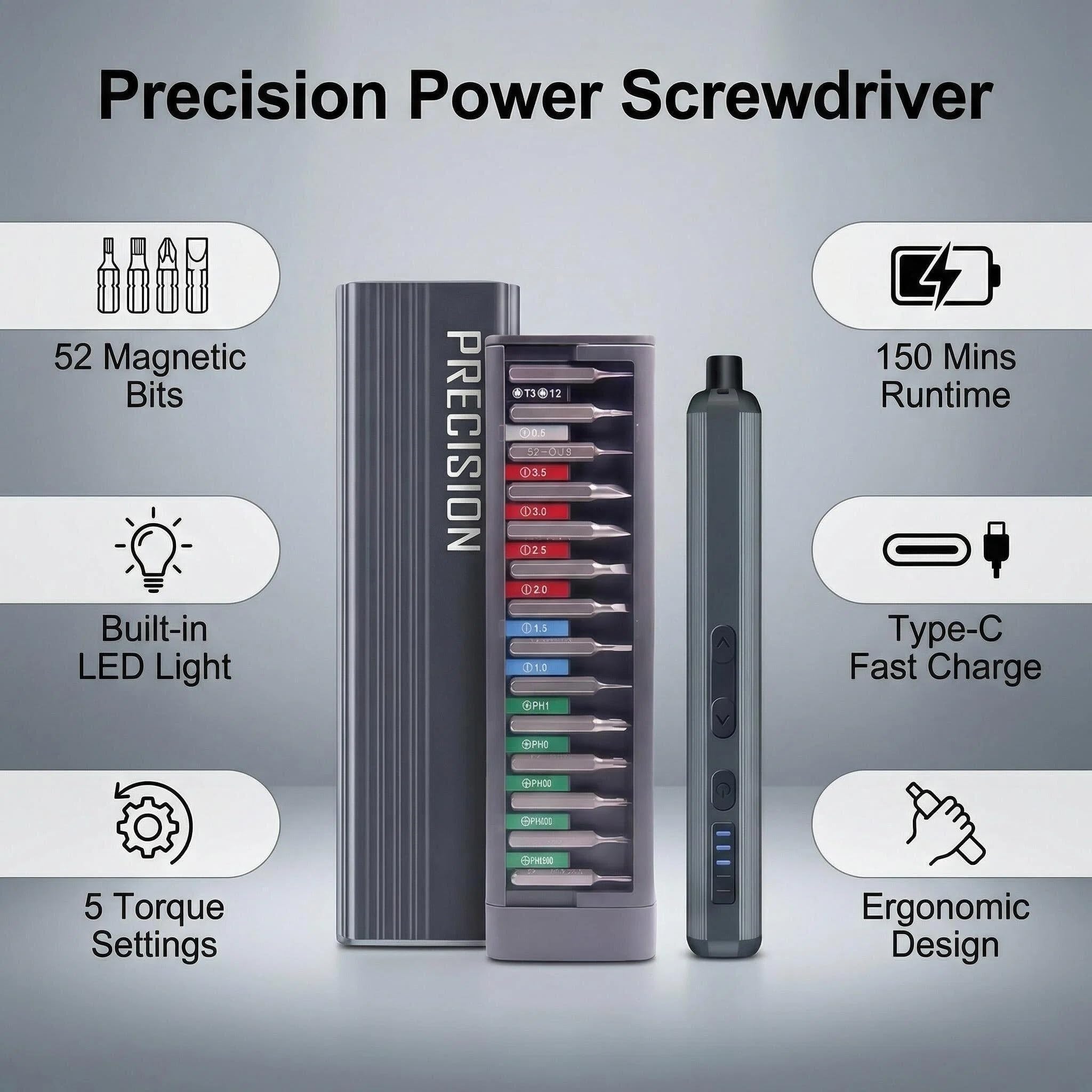 Ultra Mini cacciavite elettrico, avvitatore senza fili, max 0,6 N.m, 52 punte magnetiche, esagonale 5/32 pollici, archiviazione magnetica, strumento di riparazione per elettronica, fotocamera