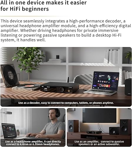 Miniatura 3 de SMSL AO300 PRO Amplificador de potencia, CS43131 165W DAC Amp, USBcoaxialOptHDMI eARCRCA a 2.1 canales altavozsubwoofer, 0.173 in0.250 in