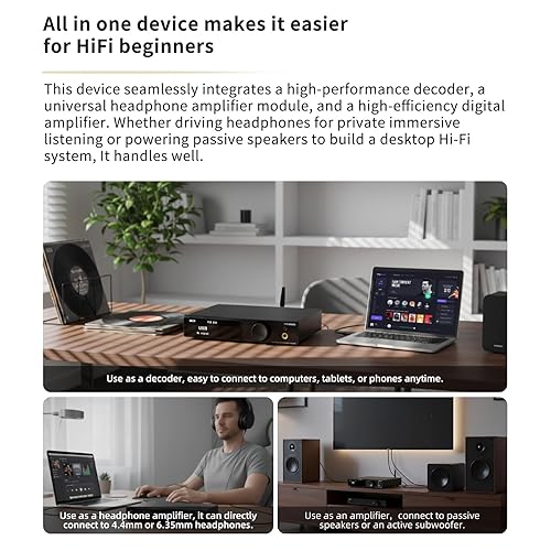 Miniatura 3 de SMSL AO300 PRO Amplificador de potencia, CS43131 165W DAC Amp, USB/coaxial/Opt/RCA a 2.1 canales altavoz/subwoofer, amplificador de auriculares de