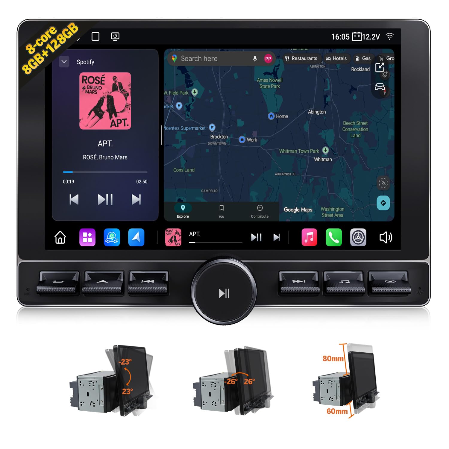 Eonon 10,1 Zoll Android 13 Autoradio Doppel-Din 8+128GB 4G LTE GPS Sat NAV CarPlay Android Auto geteilter Bildschirm Bildschirmspiegelung Bluetooth WiFi DSP EQ USB mit Rückfahrkamera UX6K-PRO-MAX