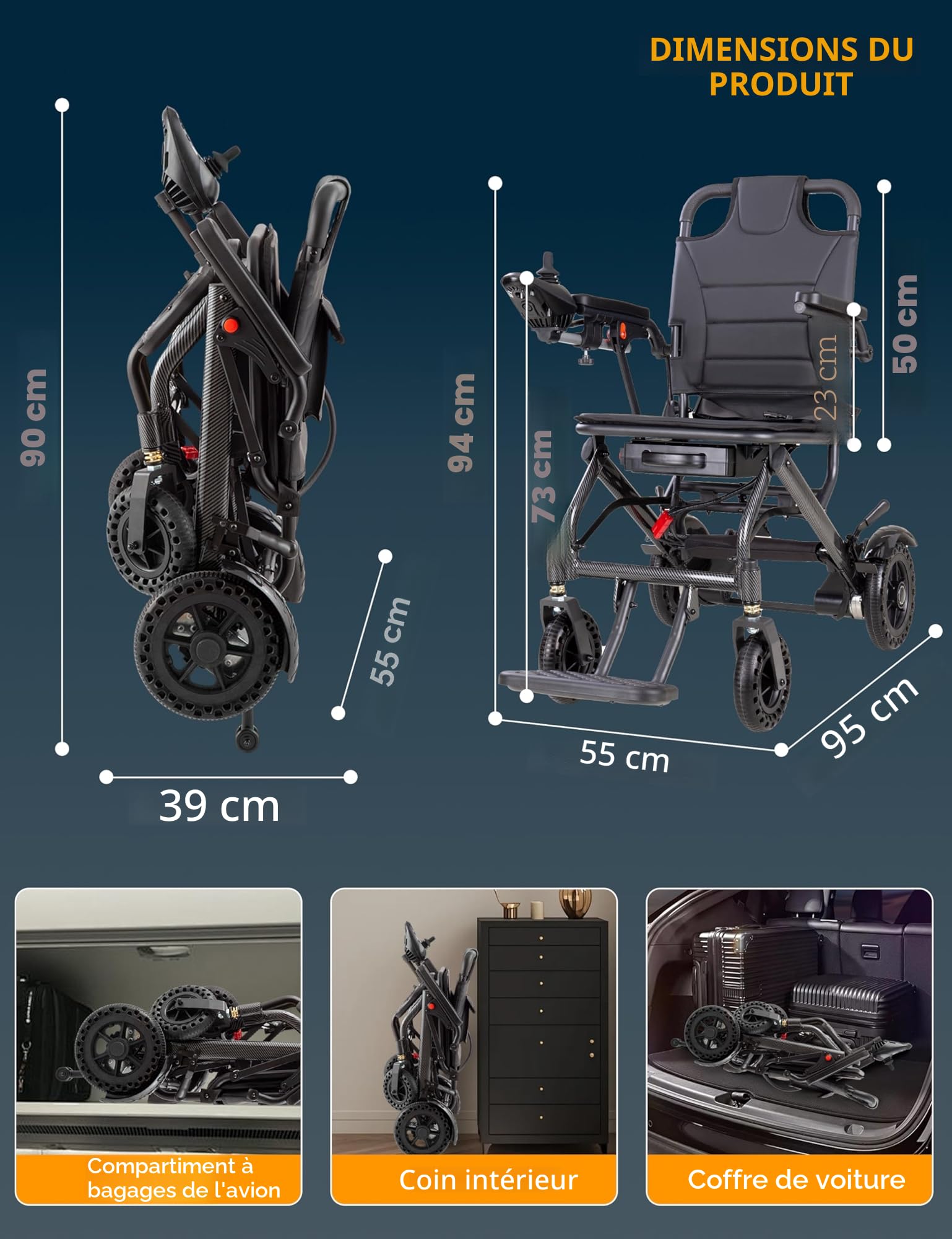 Fauteuil roulant électrique léger et pliable en fibre de carbone, ne pèse que 17,5 kg, taille de voyage, approuvé par les compagnies aériennes, double système de freinage, fauteuils roulants motorisés