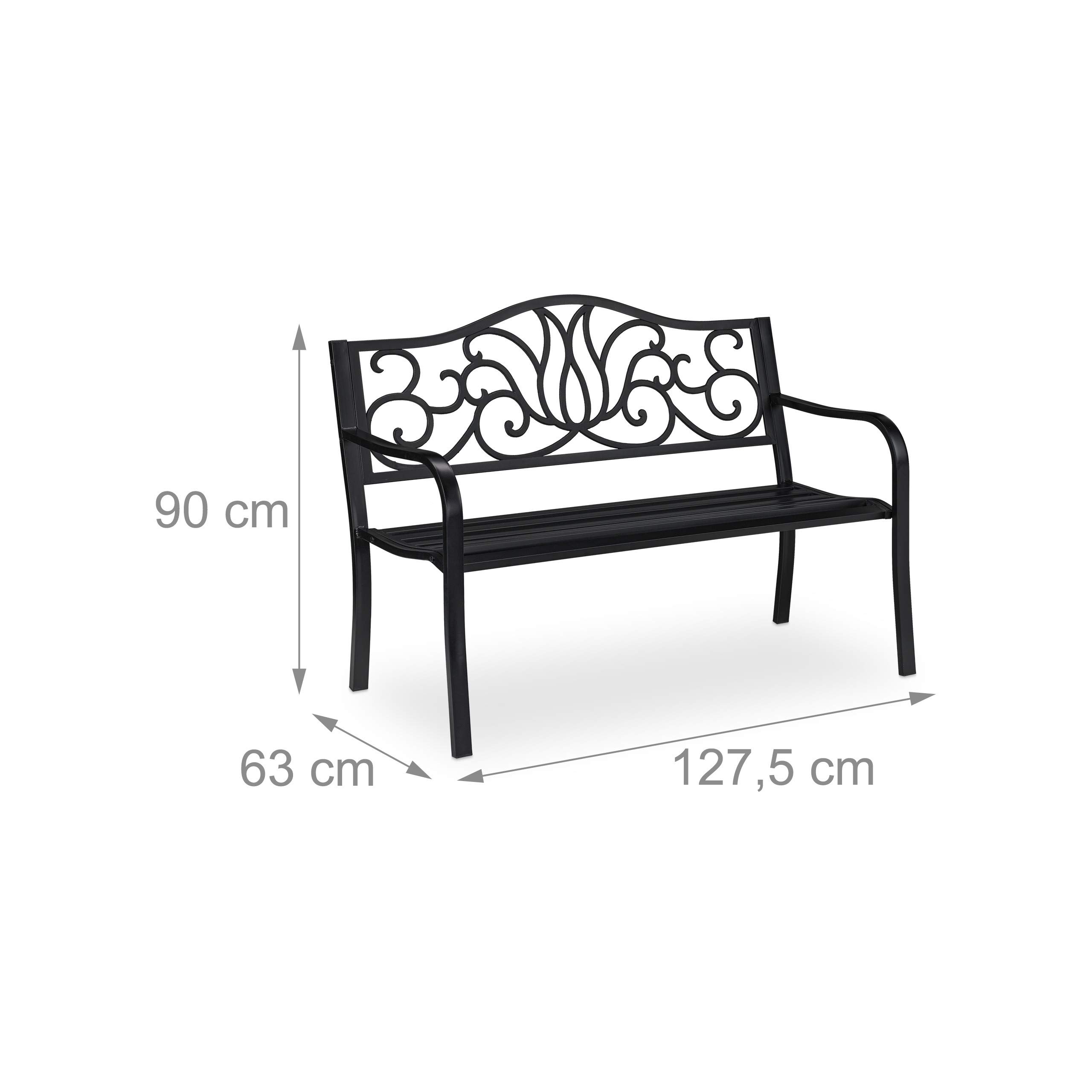 Relaxdays Tuinbank, 2-zits, terras, balkon, staal, stabiele tuin zitbank, H x B x D: 80,5 x 127 x 63 cm, zwart Relaxdays Tuinbank, 2-zits, terras, balkon, staal, stabiele tuin zitbank, H x B x D: 80,5 x 127 x 63 cm, zwart