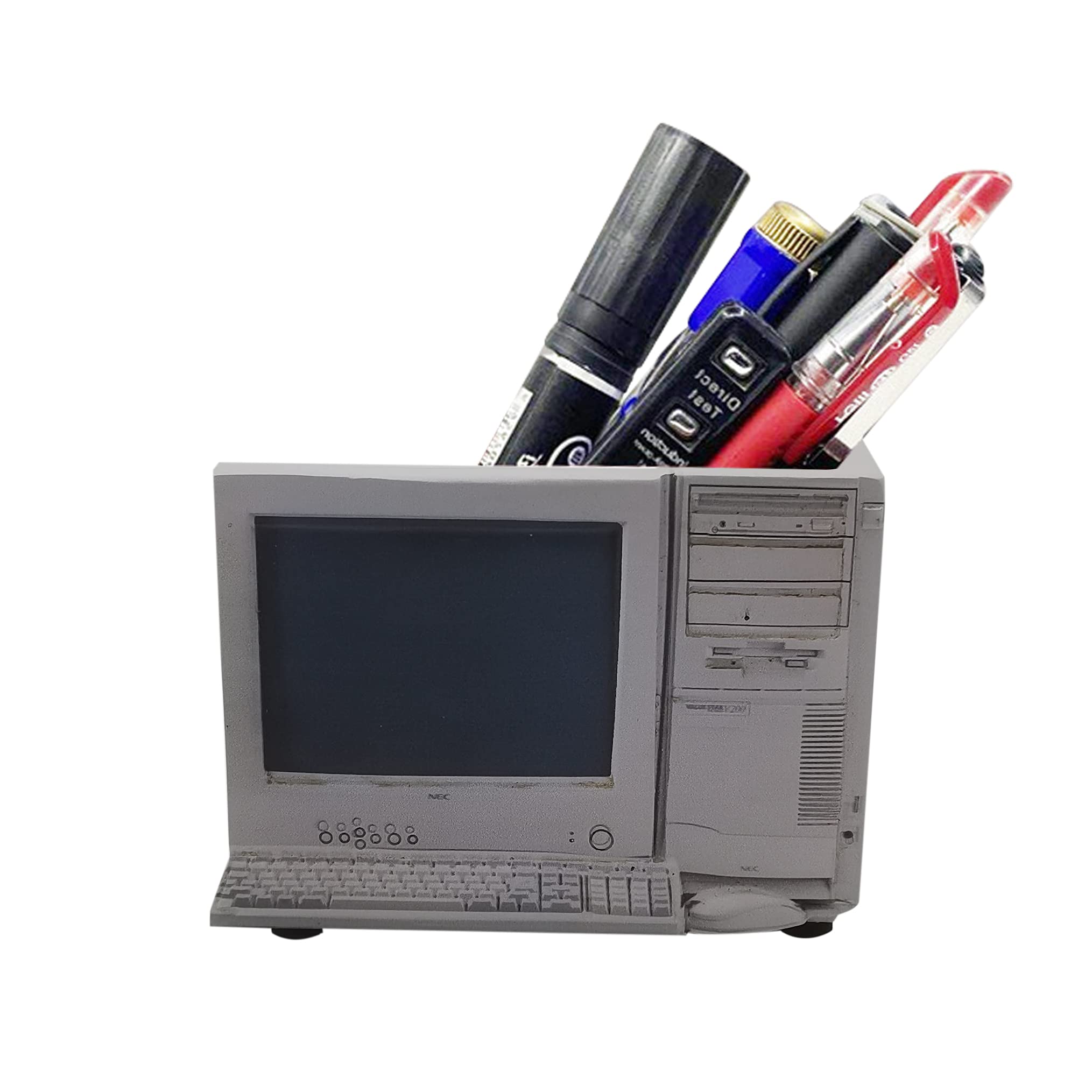 Funny live 11,9 cm Retro-Schreibtisch-Dekoration, Kunstharz, Handwerk, Ornamente, Heimbüro, Persönlichkeit, Mehrzweck-Blumentopf, für Sukkulenten, Stifthalter (Computer schwarzer Bildschirm)