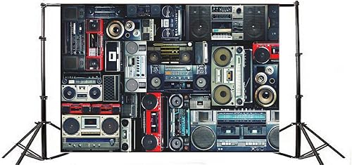 Miniatura 4 de AOFOTO Fondo de pared vintage de 12 x 8 pies, estilo retro de los años 80, amplificador nostálgico anticuado, música, audio antiguo, altavoz bajo,