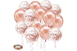 Rose Gold Confetti Balloons with Ribbons Party Kit