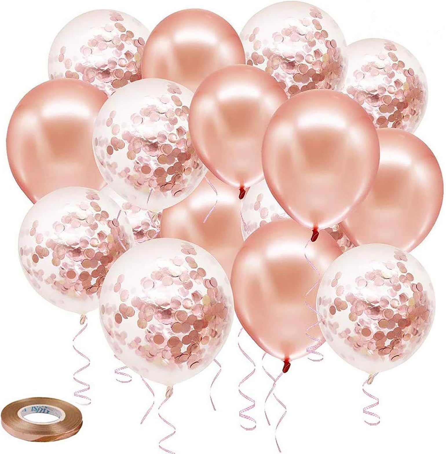 Rose Gold Confetti Latex Balloons, 50 pack 12 inch Birthday Balloons with 33 ...