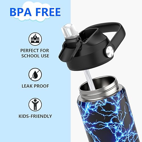 Miniatura 3 de Botella de agua para niños con popote, vasos aislados de acero inoxidable de 18 onzas con popote, a prueba de fugas para la escuela, deportes y