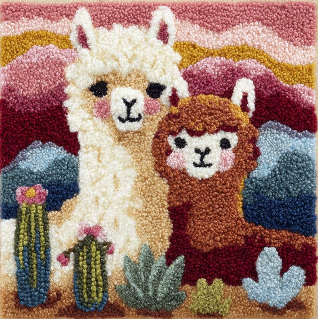 AxiangziK Latch Hook Pillow Making Kit 43x43cm,Alpaca Mother and Baby