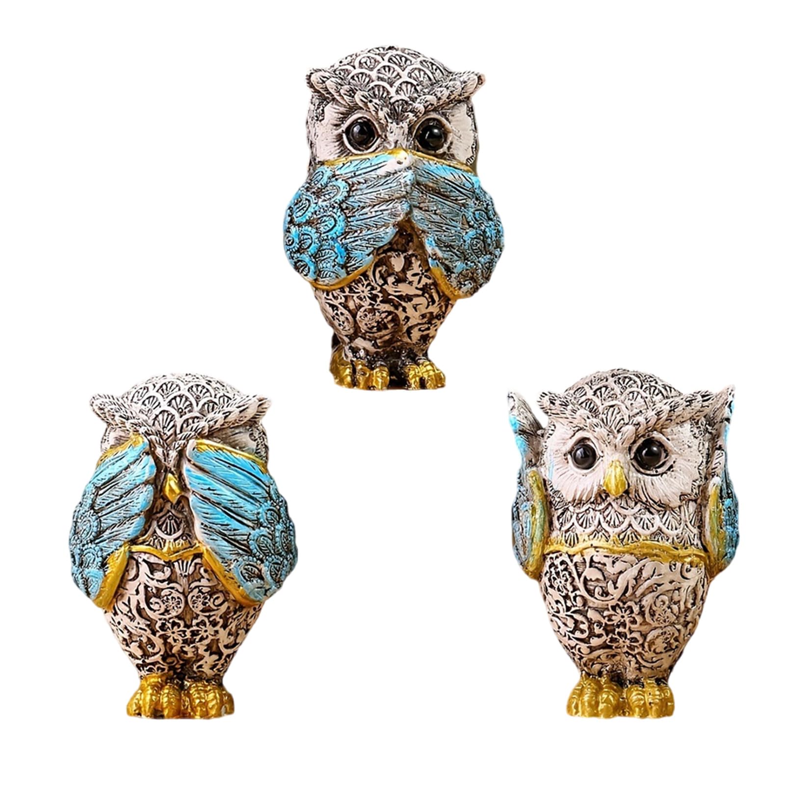 sodeber Resins Owl Sculptures Set Of 3 Unique Hear Not See Speak Animal Figurines Ornaments For Home And