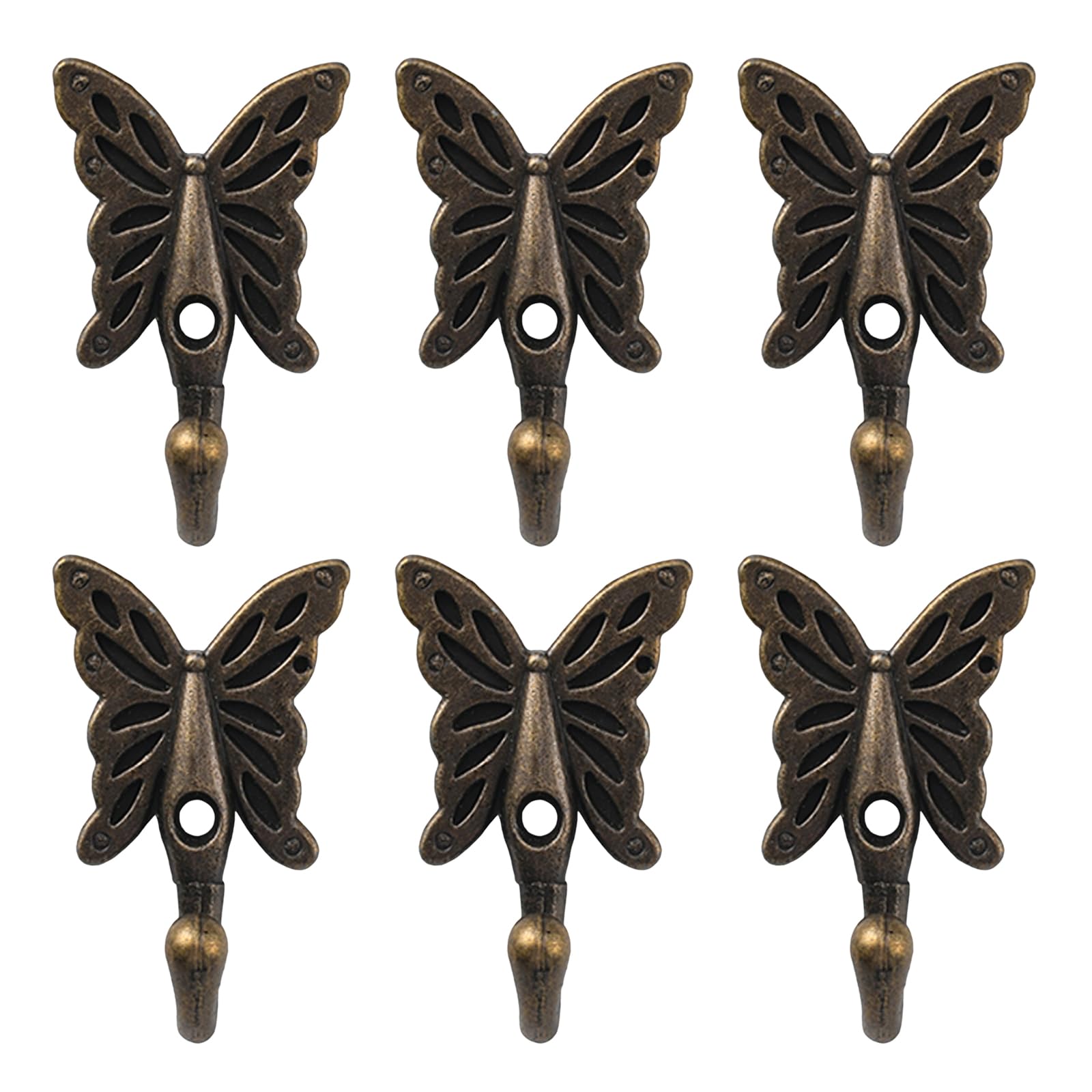 Tsophreniq 6PCS Vintage Butterfly Shaped Wall Hooks Elegant Zincs Alloy Coat Hanger for Home Decoration and Storage Old Butterfly Hook