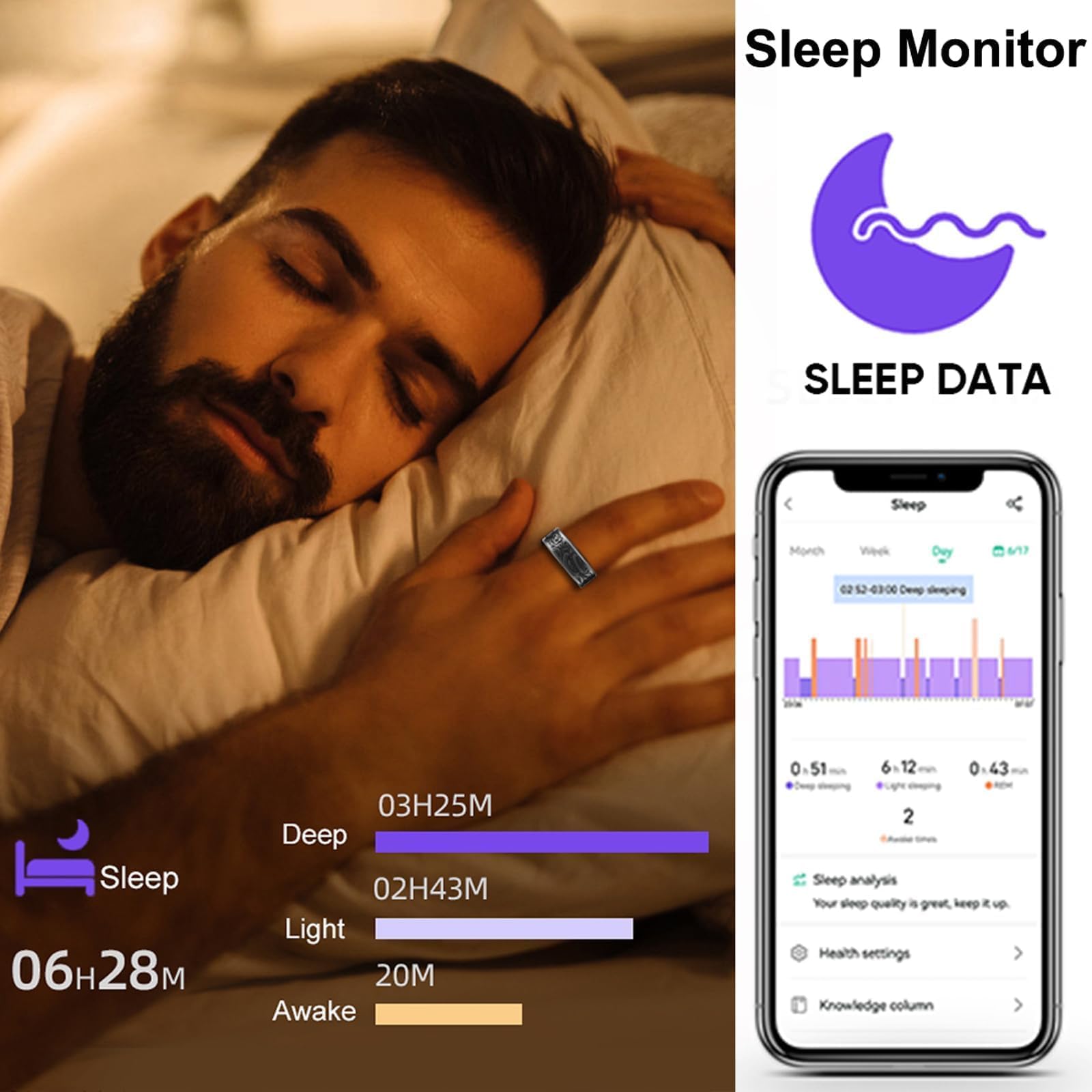 FindTime Bague intelligente moniteur fréquence cardiaque sommeil pression artérielle oxygène sang podomètre calories étanche