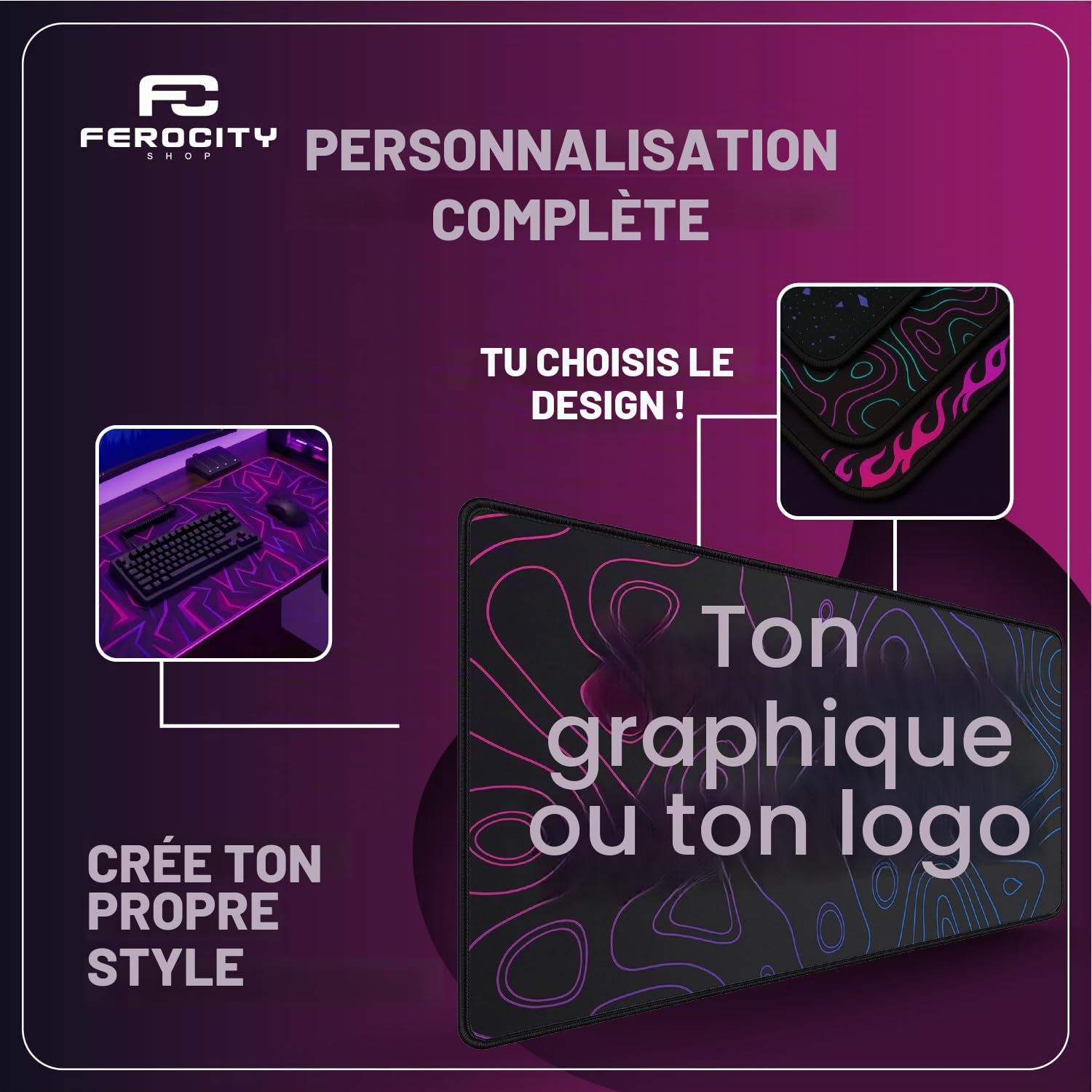 Tapis de Souris Gaming personnalisé avec Photo et Texte | XXL 900×600 mm | 3 mm | Grande Surface de Jeu Bureau Gamer | Parfait pour PC, Laptop, MacBook et ado Gamer Streamer Accessoire [167]