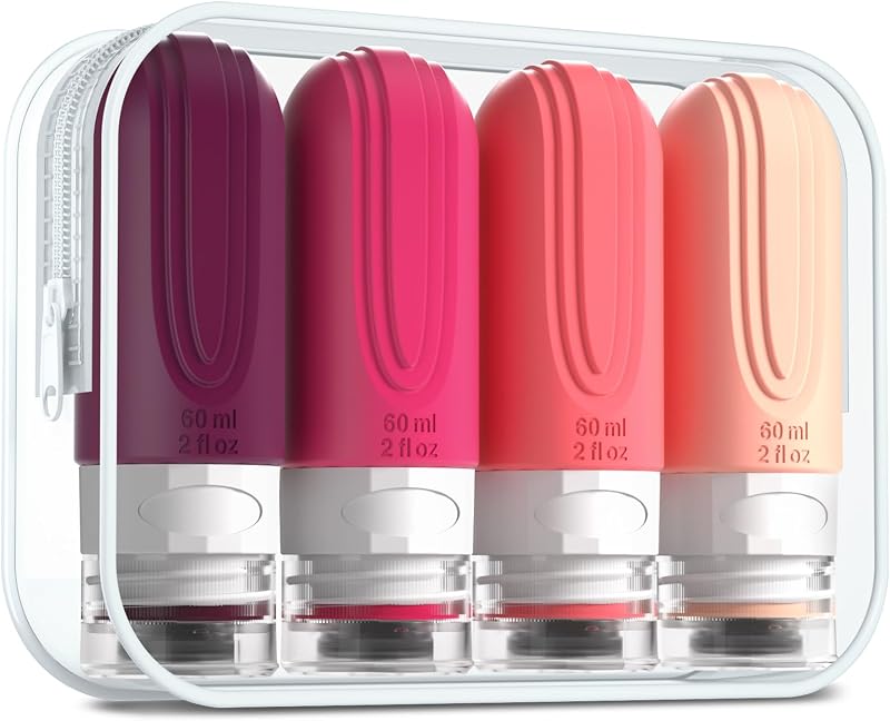 Frascos de silicone reutilizáveis para viagem Mrsdry com nécessaire transparente, 4 unidades