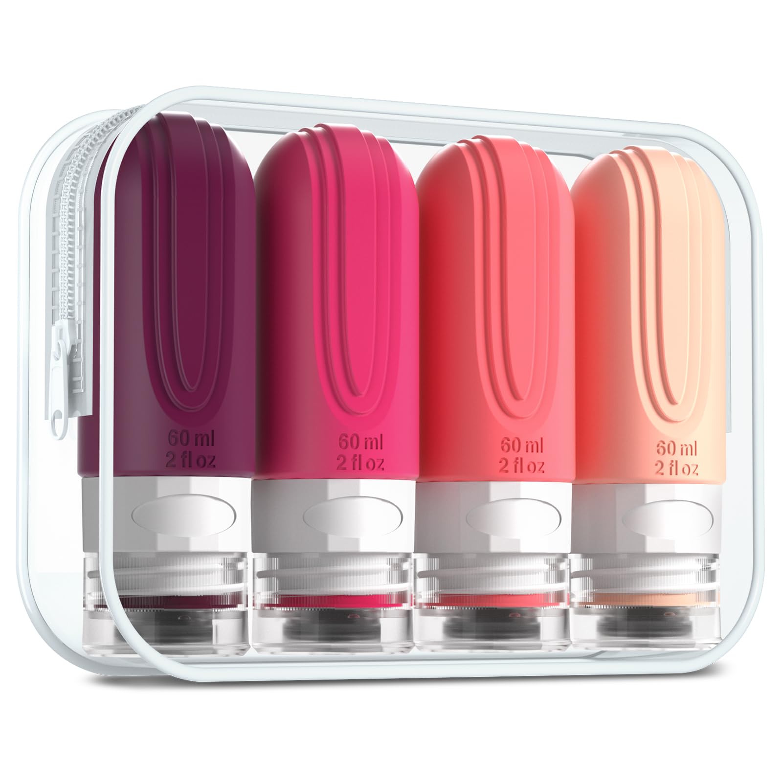 Travel Bottles for Toiletries, Tsa Approved 2oz Travel size Bottles, BPA Free Leak Proof Travels Toiletry Containers, Traveler Accessories with Toiletry Bag for Shampoo Liquid (4 Pack)