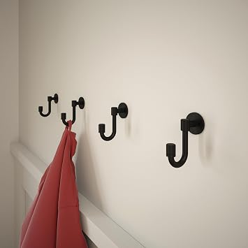 Franklin Brass Bar (4-Pack) Single Wall Hooks 1-Prong Coat/Hat Matte Black for Mounted Hanging Hanger Backpack, Purse, Bag, Towel Organization Decorative B47246K-FB-C