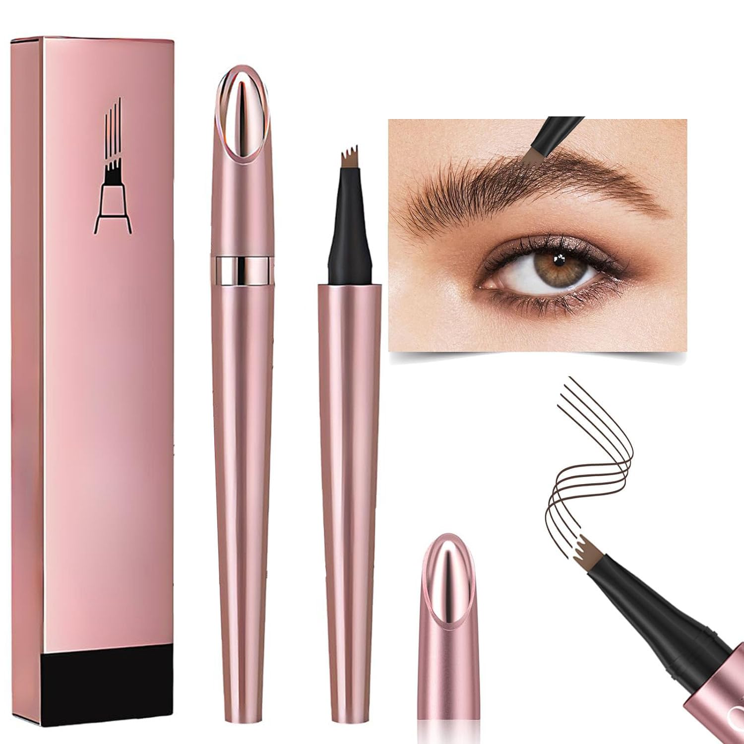 2024 Nuevo Lápiz de Cejas Mágico, Lápiz de Cejas 3D Resistente al Agua, Lápiz de Cejas Preciso para Cejas Naturales con 4 Puntas (marrón claro)
