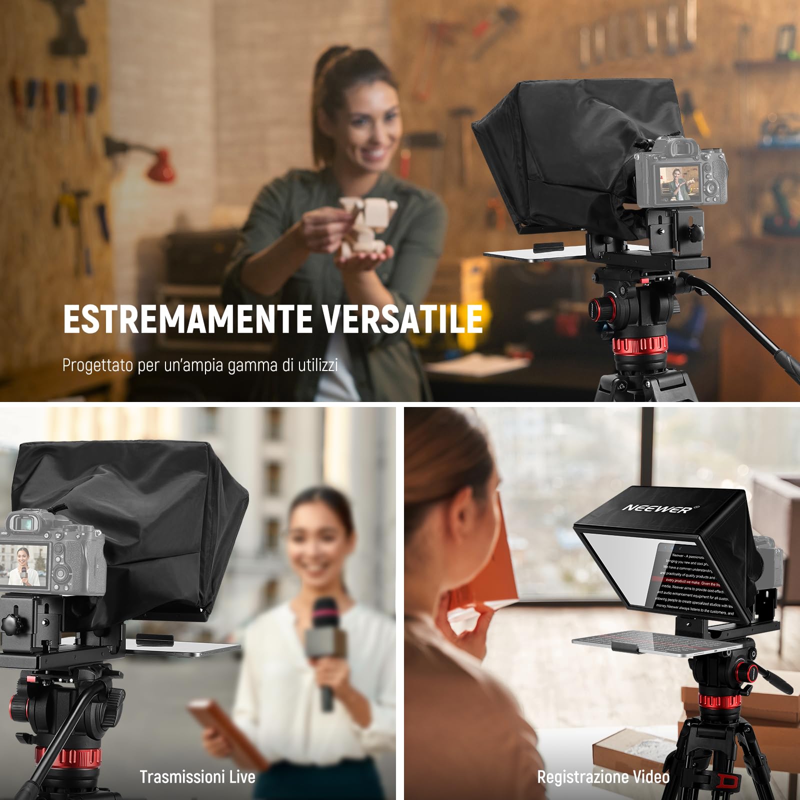 NEEWER BASICS X12B Teleprompter Sollevabile in Lega Alluminio da 12" Compatibile con iPhone iPad Tablet Telefono Fotocamera, Controllo Telecomando/App, Panno Pulizia, per Corso Online Streaming Live