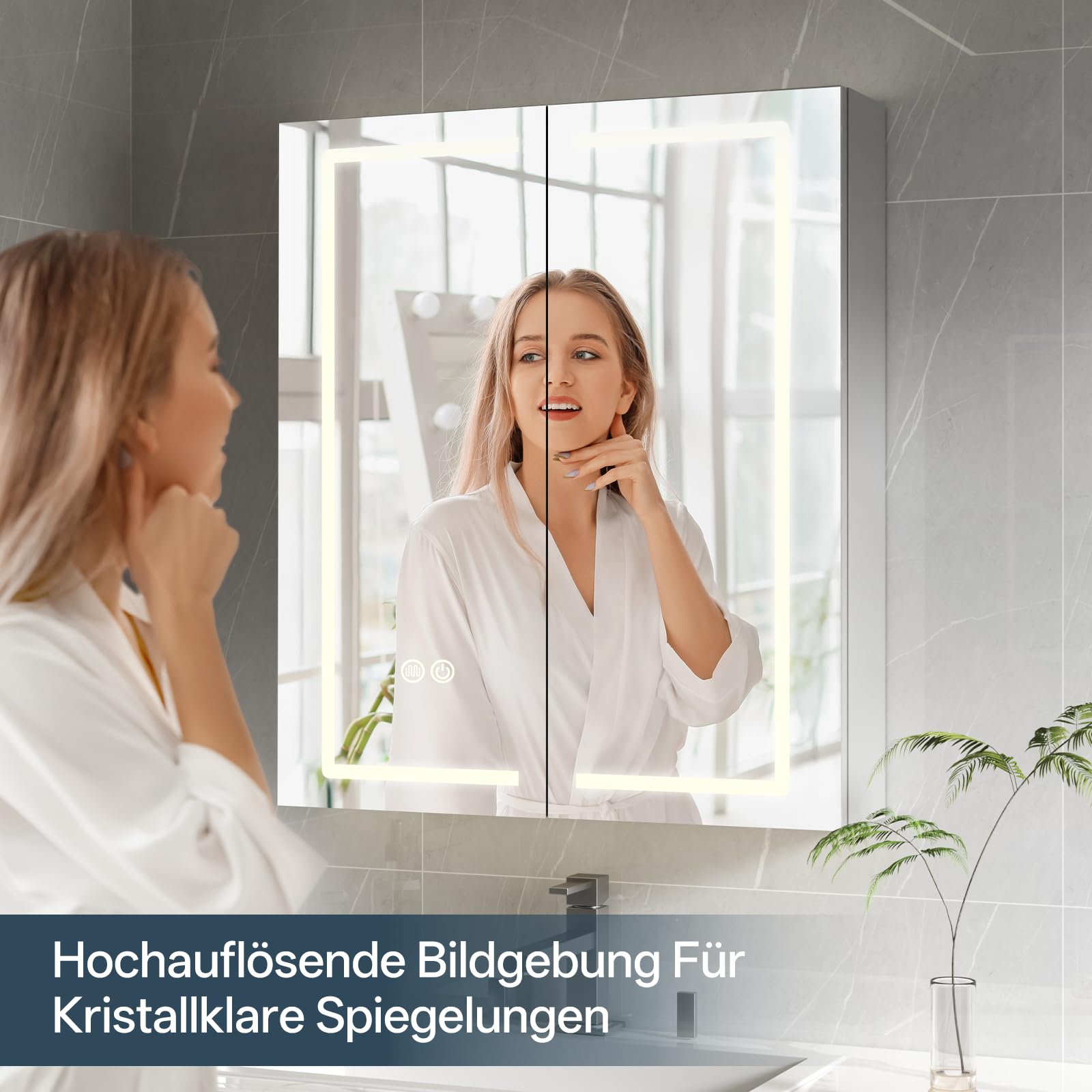 HySail Spiegelschrank Bad mit Beleuchtung, Dimmbare Helligkeit & 3 Farbtemperaturen, 60x70x14cm Badezimmer Spiegelschrank mit Touch-Schalter, Anti-Beschlag & Steckdose, Komplett Vormontiert