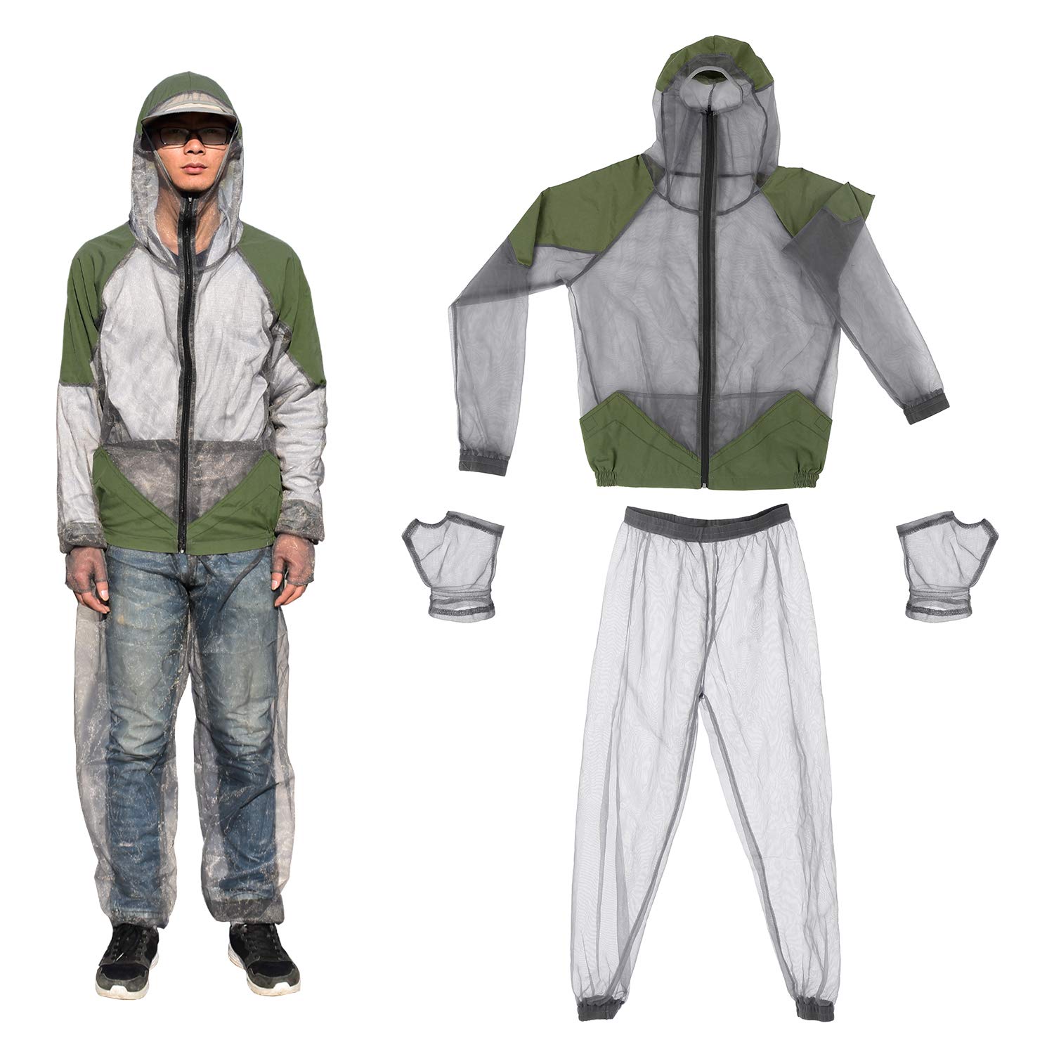 Lixada Abito Repellente per Zanzare Abiti con Cappuccio in Mesh Mosquito Prevenire Suit Giacca Bug per la Pesca A Caccia Campeggio, L/XL/XXL
