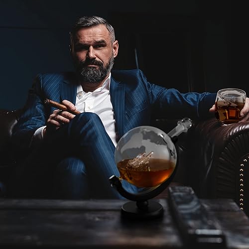 Miniatura 6 de Oak & Steel - Juego de decantadores de whisky de 50 onzas / 50.7 fl oz, 2 vasos de whisky grabados, ideal para whisky, bourbon, vodka, tequila,