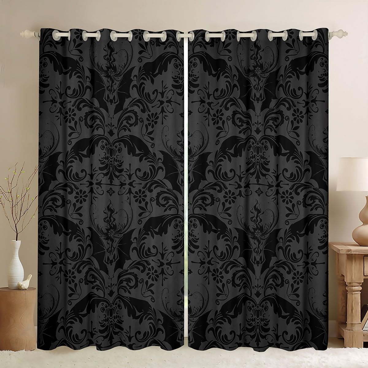 Loussiesd Kids Damask Pattern Curtain (2 Panels, W52*L90) Boho Damask Blackout Shades for Boys Girls Teens Bedroom Decor Vintage Window Drapes Women Men โ image 1