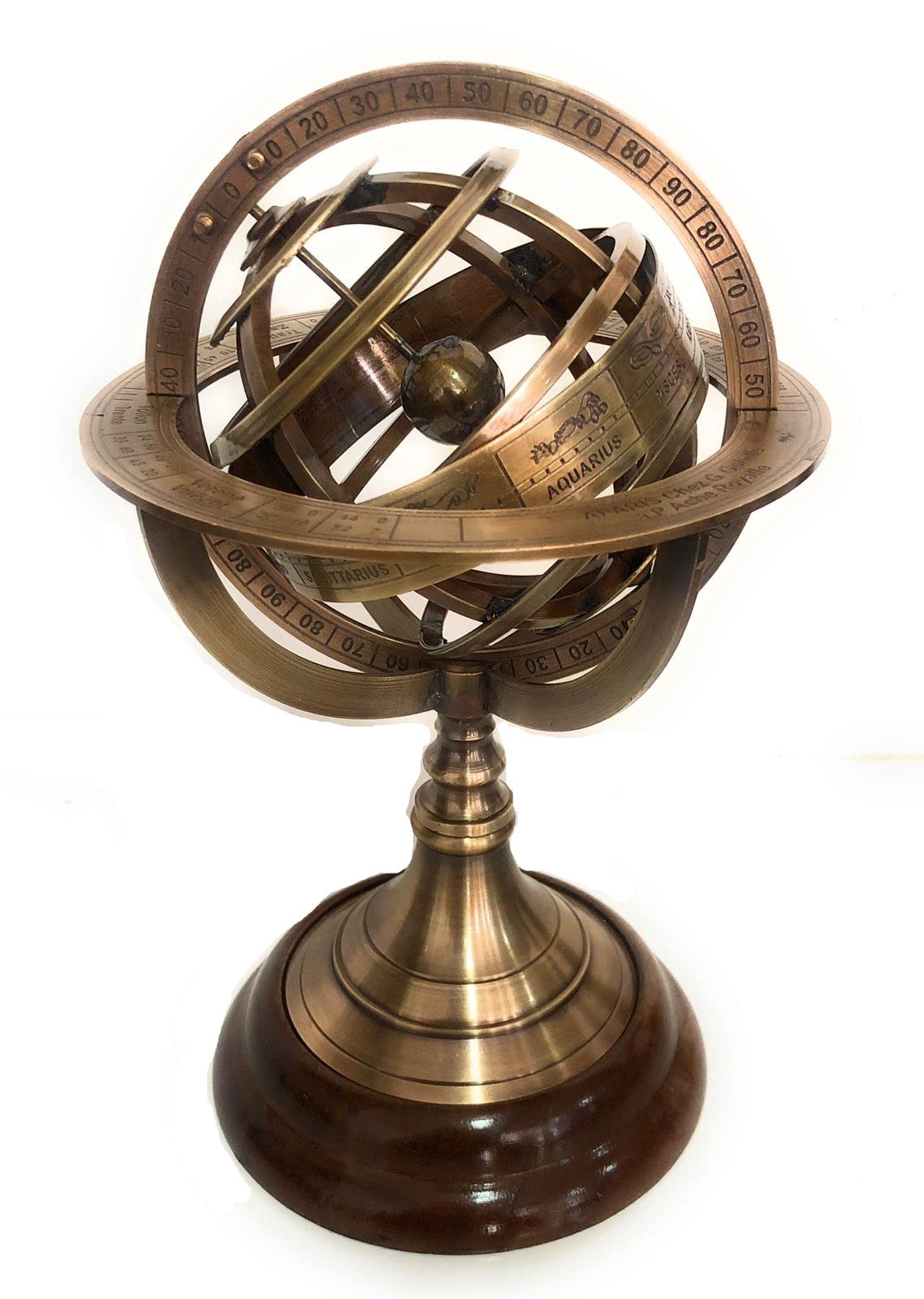 Engraved Brass Tabletop Armillary Nautical Sphere Globe