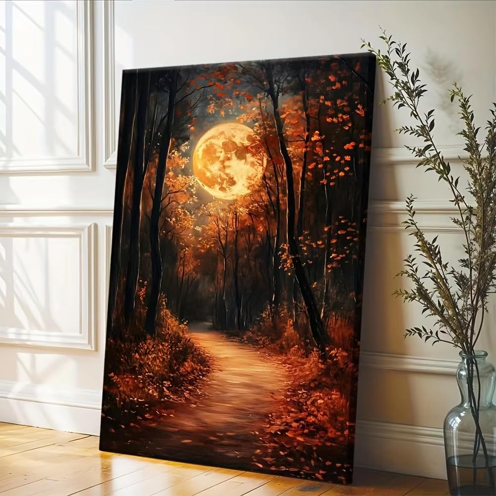 awtrhfc 1pc Canvas Autumn Full Moon art Wall Decor, Dark tyle Gloomy for Living Room Home Decor(40x50cm(16x20in)/No frame)