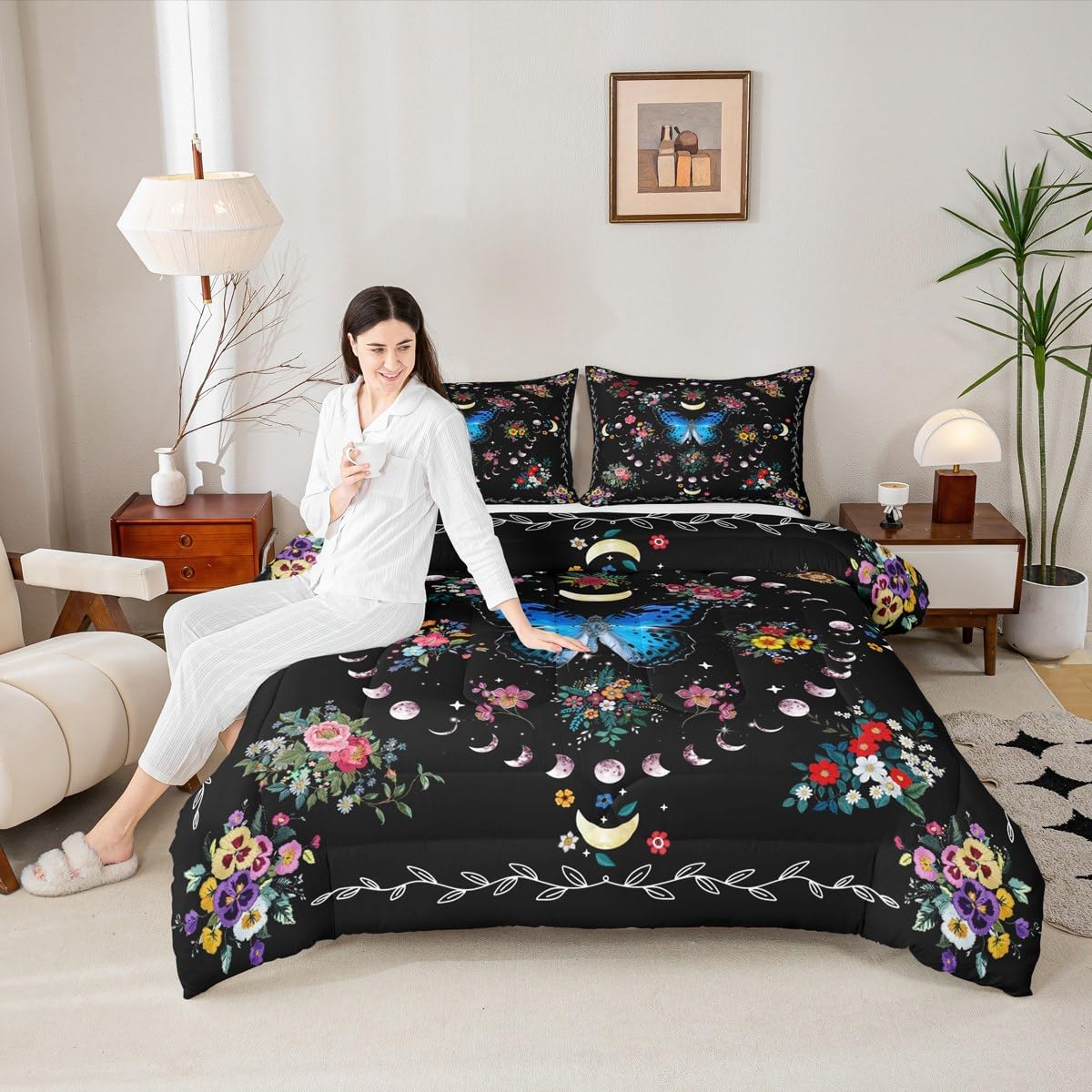 Juego de edredón para niños con diseño de sol y luna, tamaño king, funda de edredón con temática de cielo estrellado, galaxia, planetas y estilo