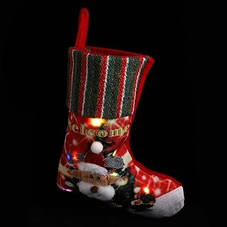 ibasenice Classic Christmas Stocking Kids Santa Socks Christmas Stocking with LED Light Reindeer Glowing Christmas Stocking Gift Candy Bag Christmas Tree Fireplace Hanging Decorations
