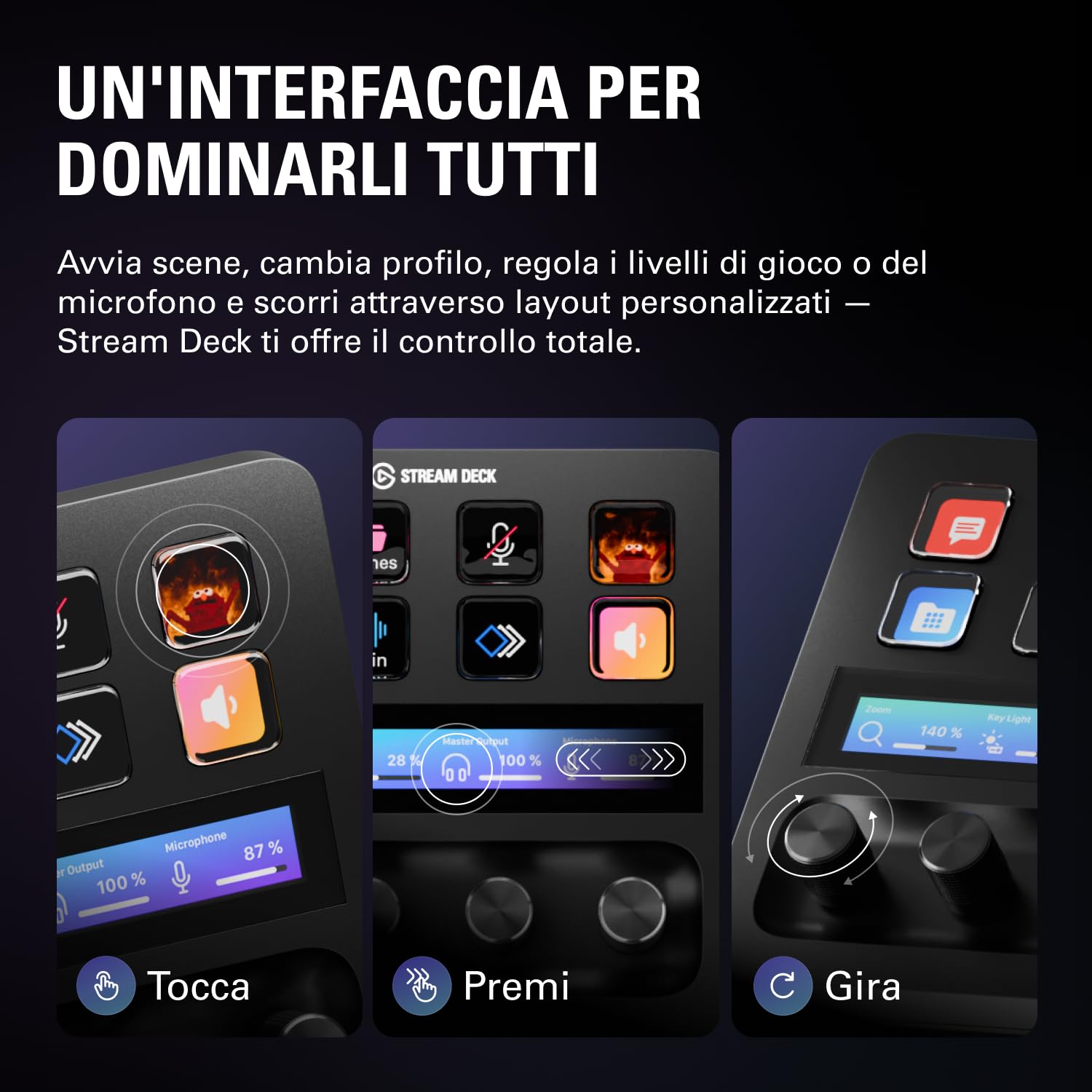 Elgato Stream Deck +, mixer audio, produzione live e controller da studio, per content creator, streaming, gaming, con striscia tattile personalizzabile, manopole e tasti LCD, compatibile con Mac e PC